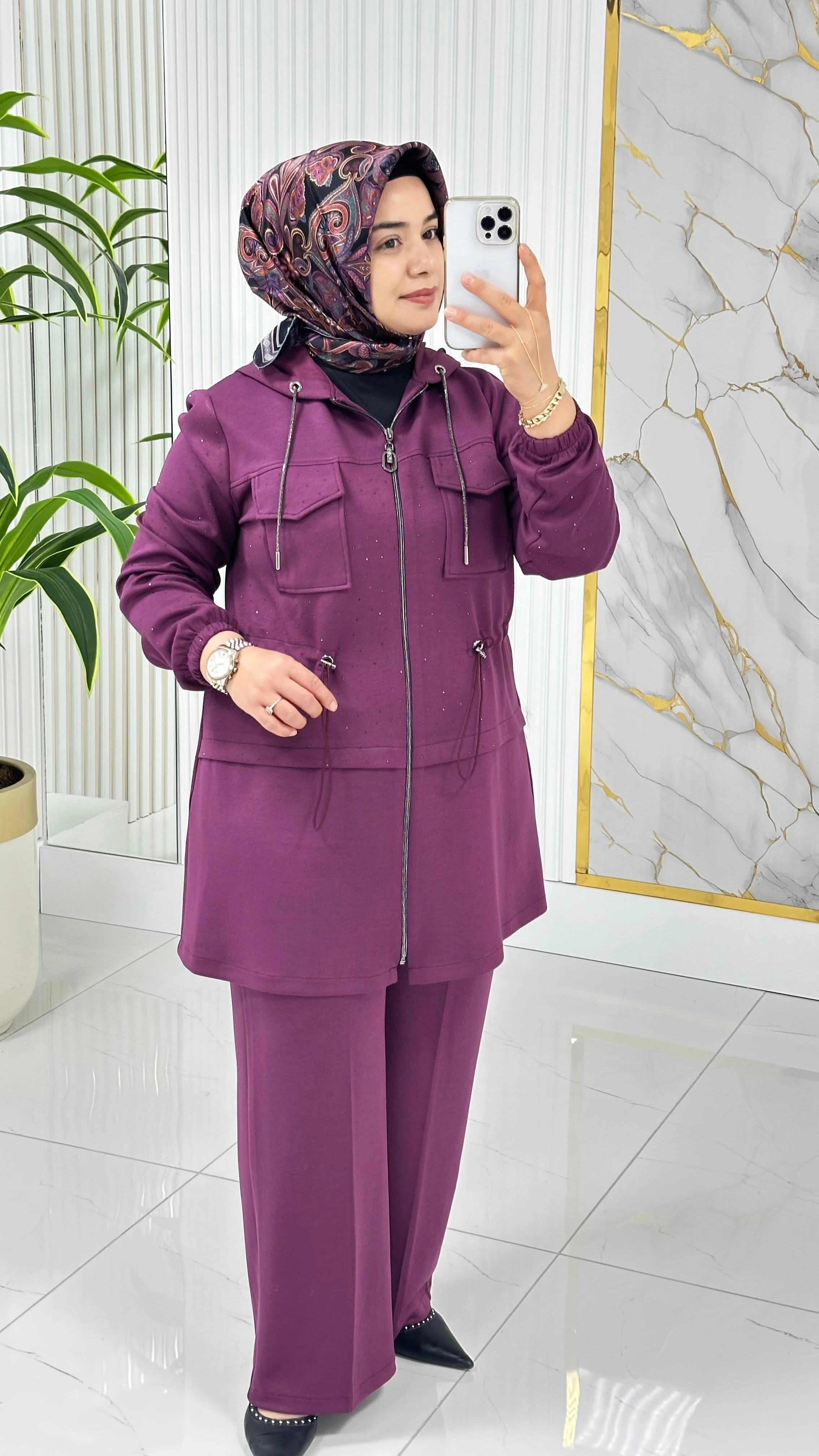 Çınar Özkan Modal Kumaş Pantolonlu Takım 2227 - Mürdüm