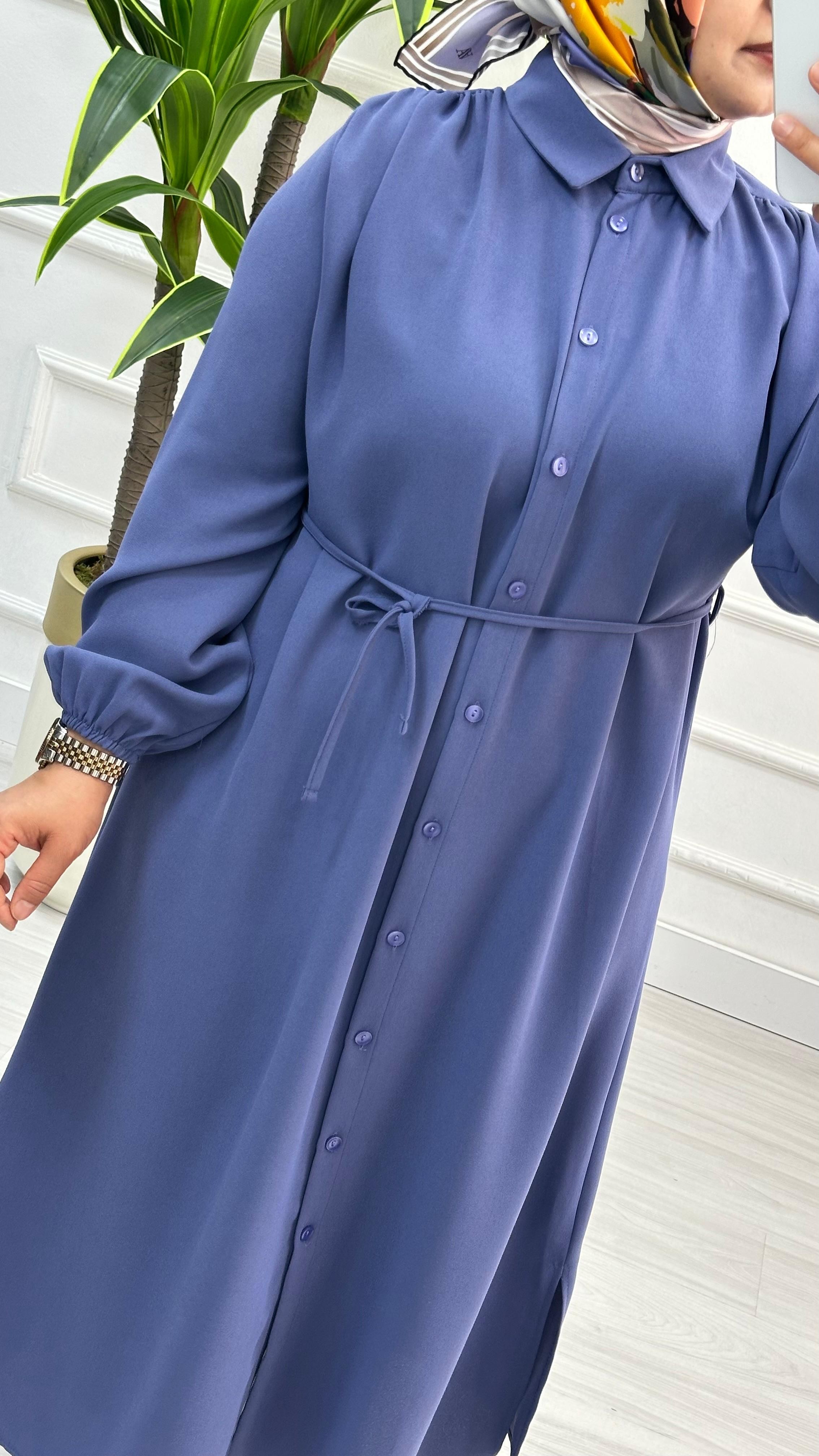Omuzları Büzgülü Linda Kumaş Tunik 1562 - Lila