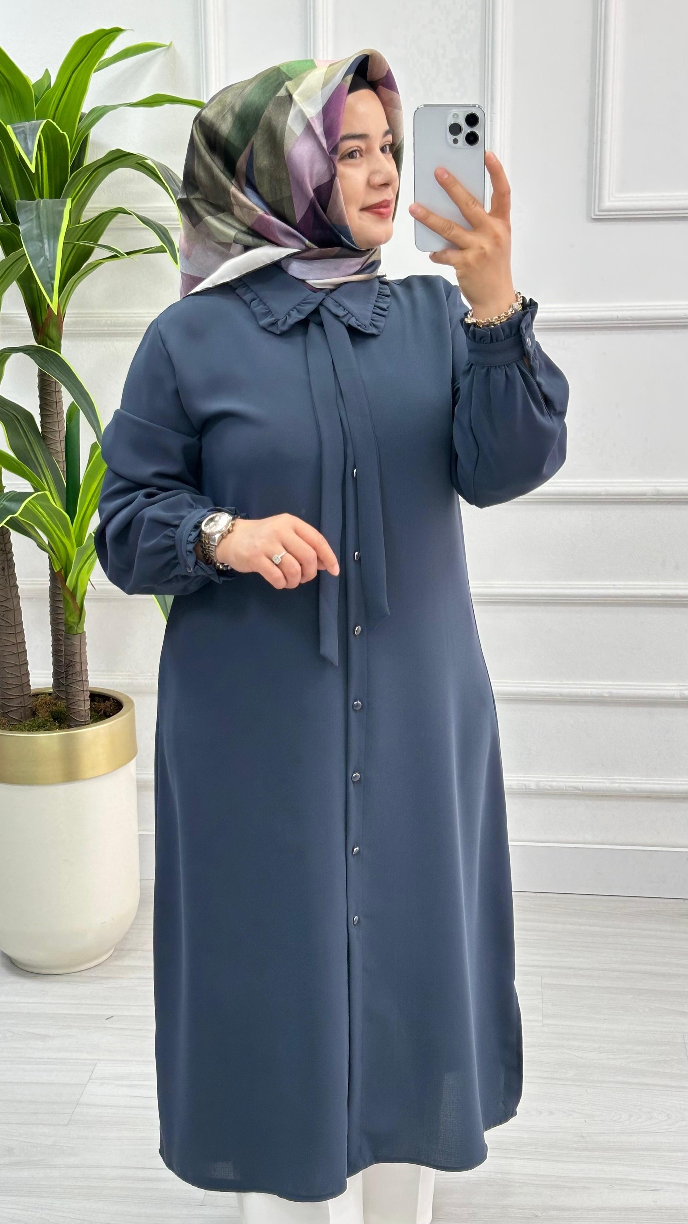 Alesya Bebe Yakalı Fırfırlı Fular Detaylı Tunik 4866 - Füme