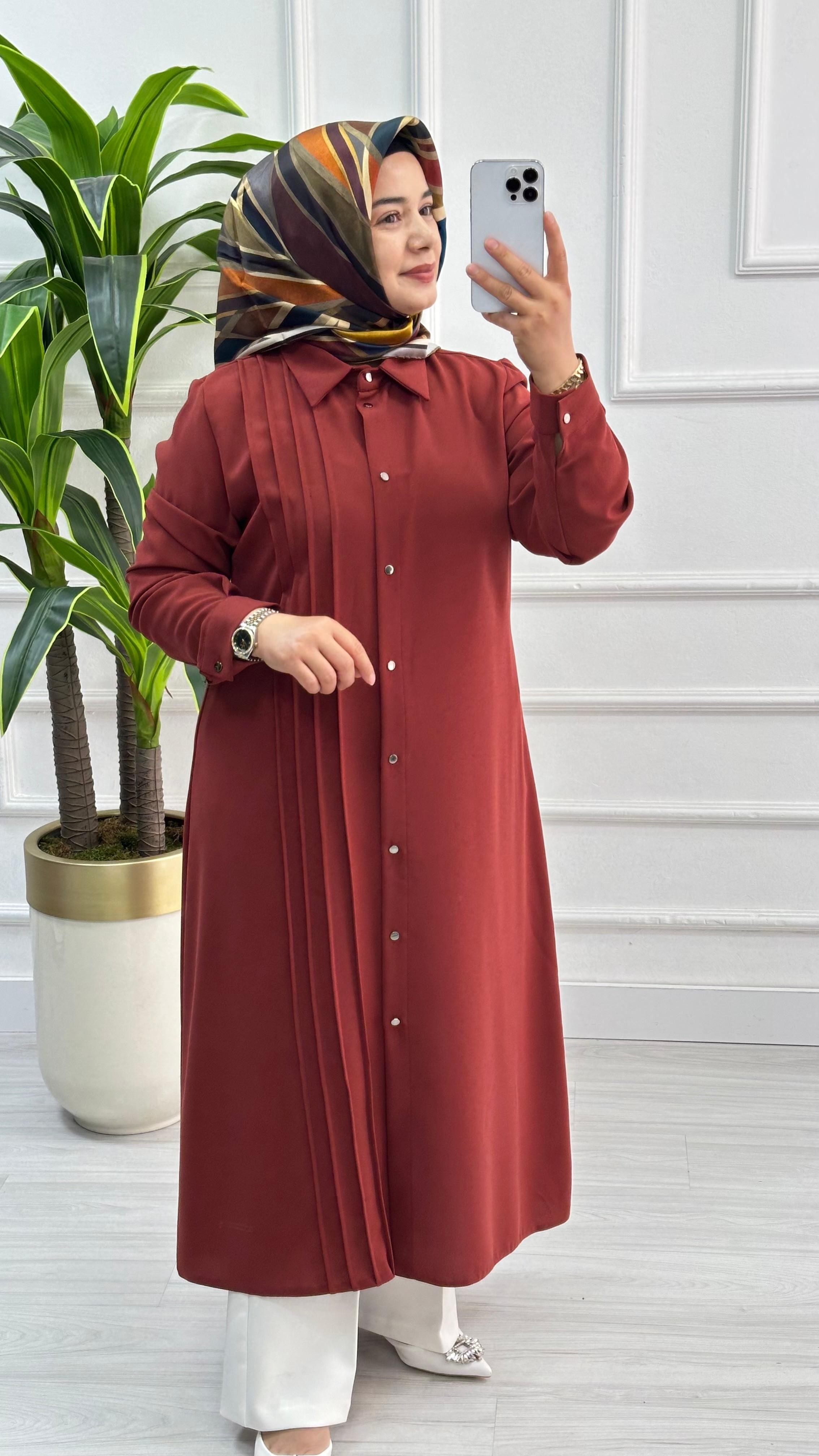 Çınar Özkan Boydan Dikişli Tunik 1623 - Fındık