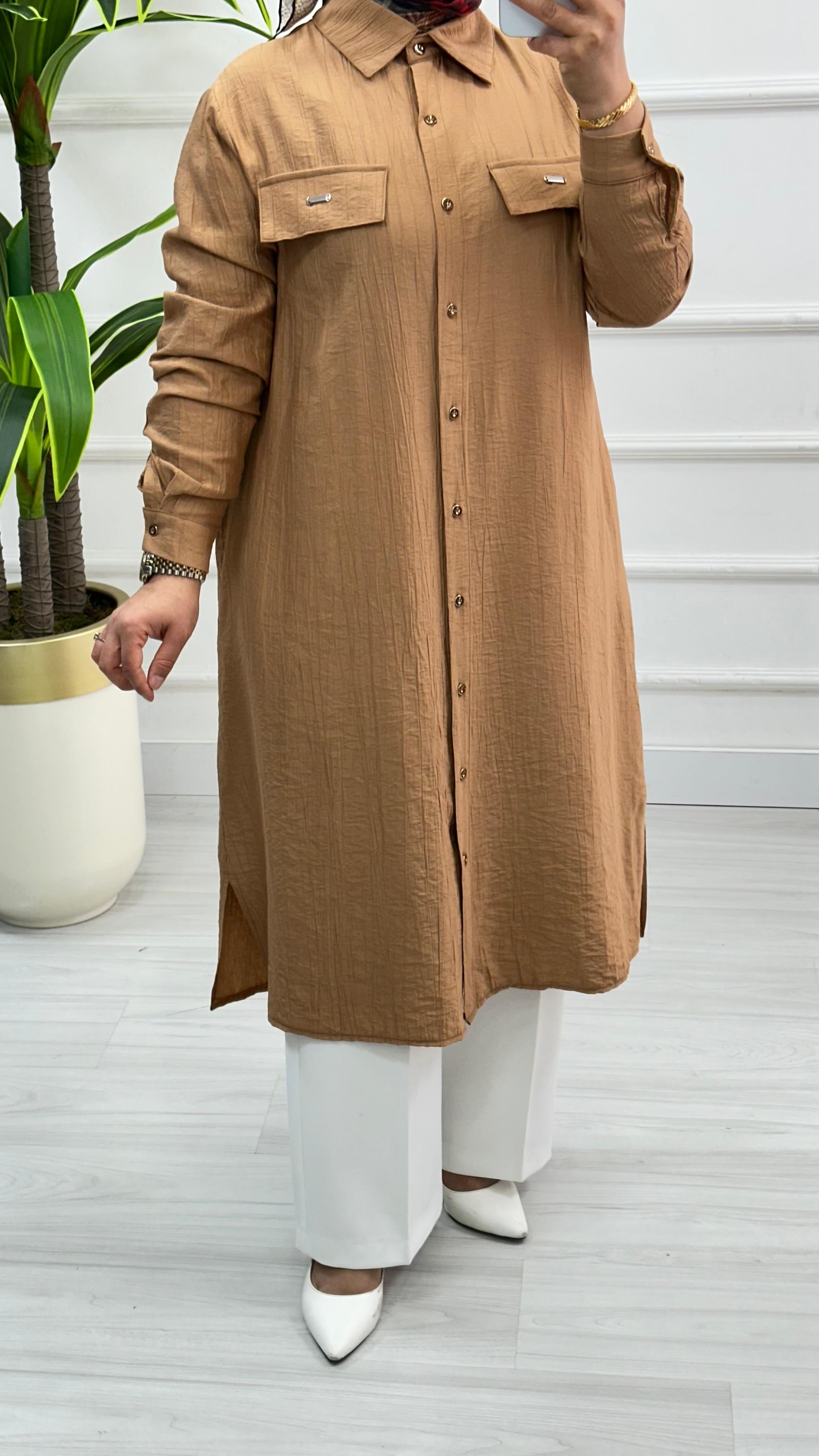 Kado Cep Detaylı Tensel Kumaş Tunik 1900 - Kavun