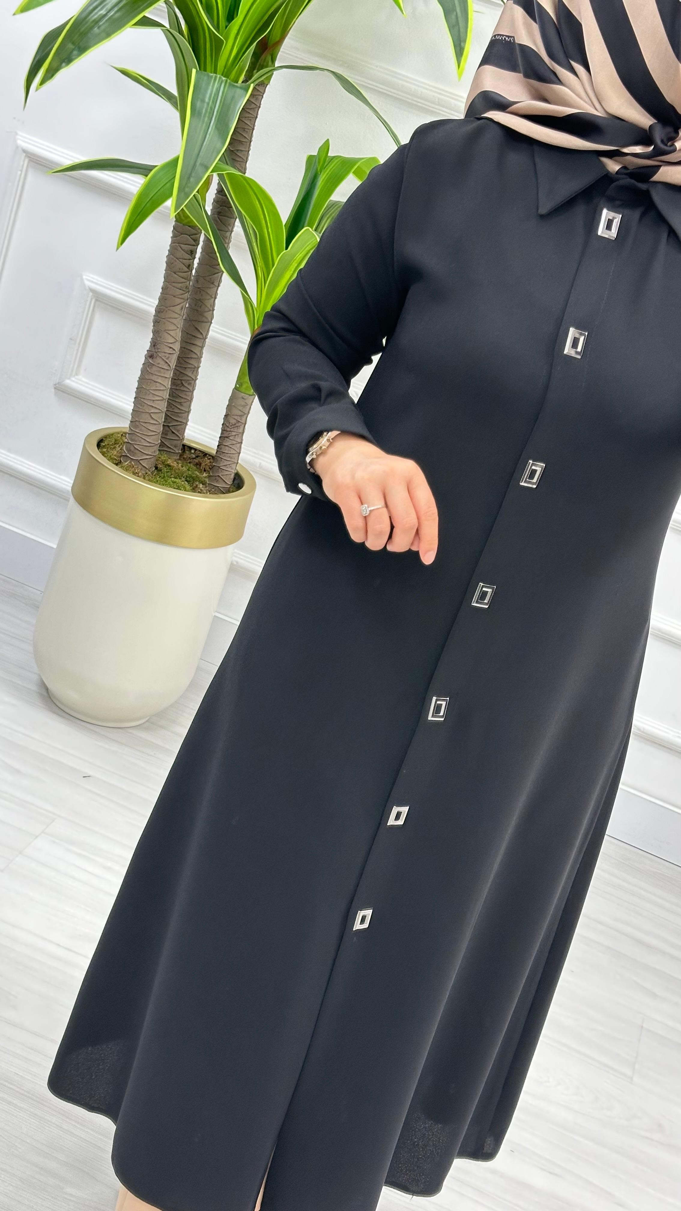 Çınar Özkan Çıt Çıtlı Uzun Tesettür Tunik Giyçık 2132 - Siyah