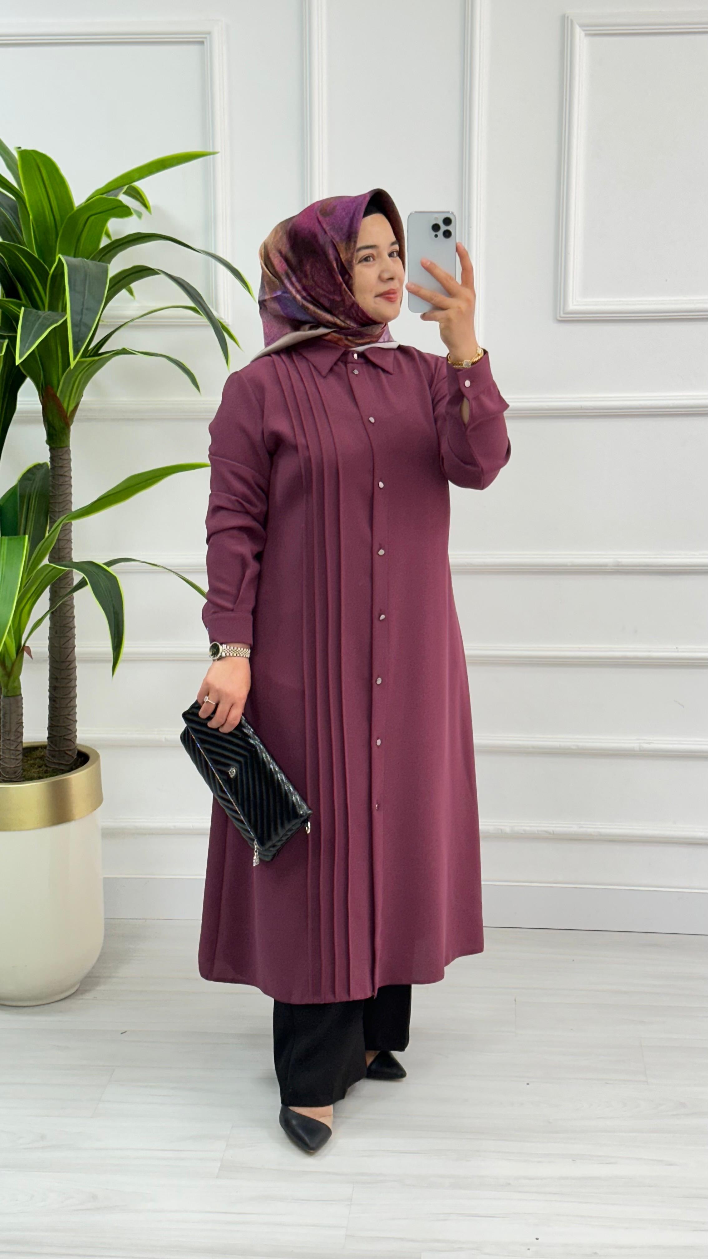Çınar Özkan Boydan Dikişli Tunik 1623 - Mürdüm