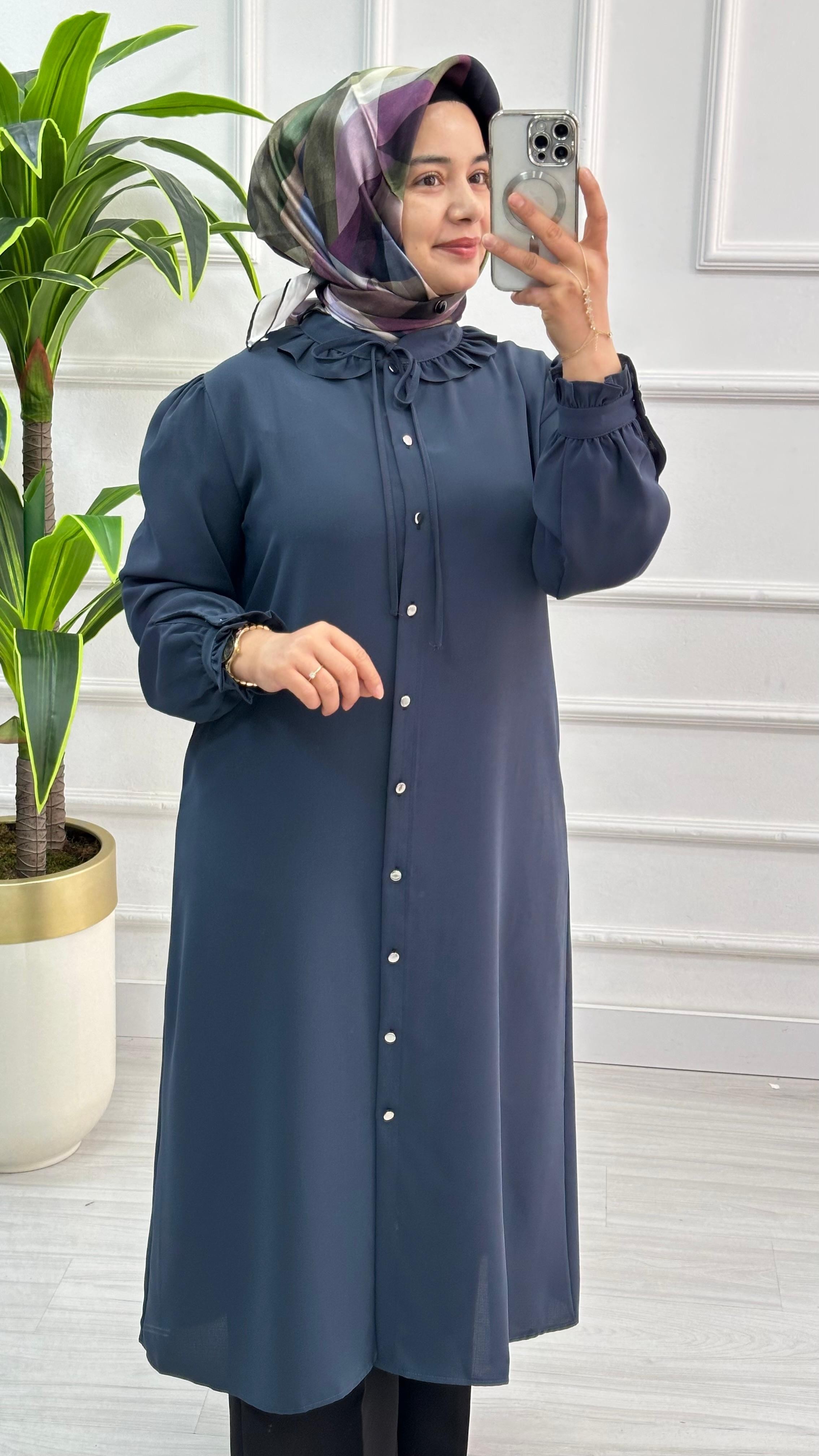 Alesya Yakası Fırfırlı Uzun Tunik 4608