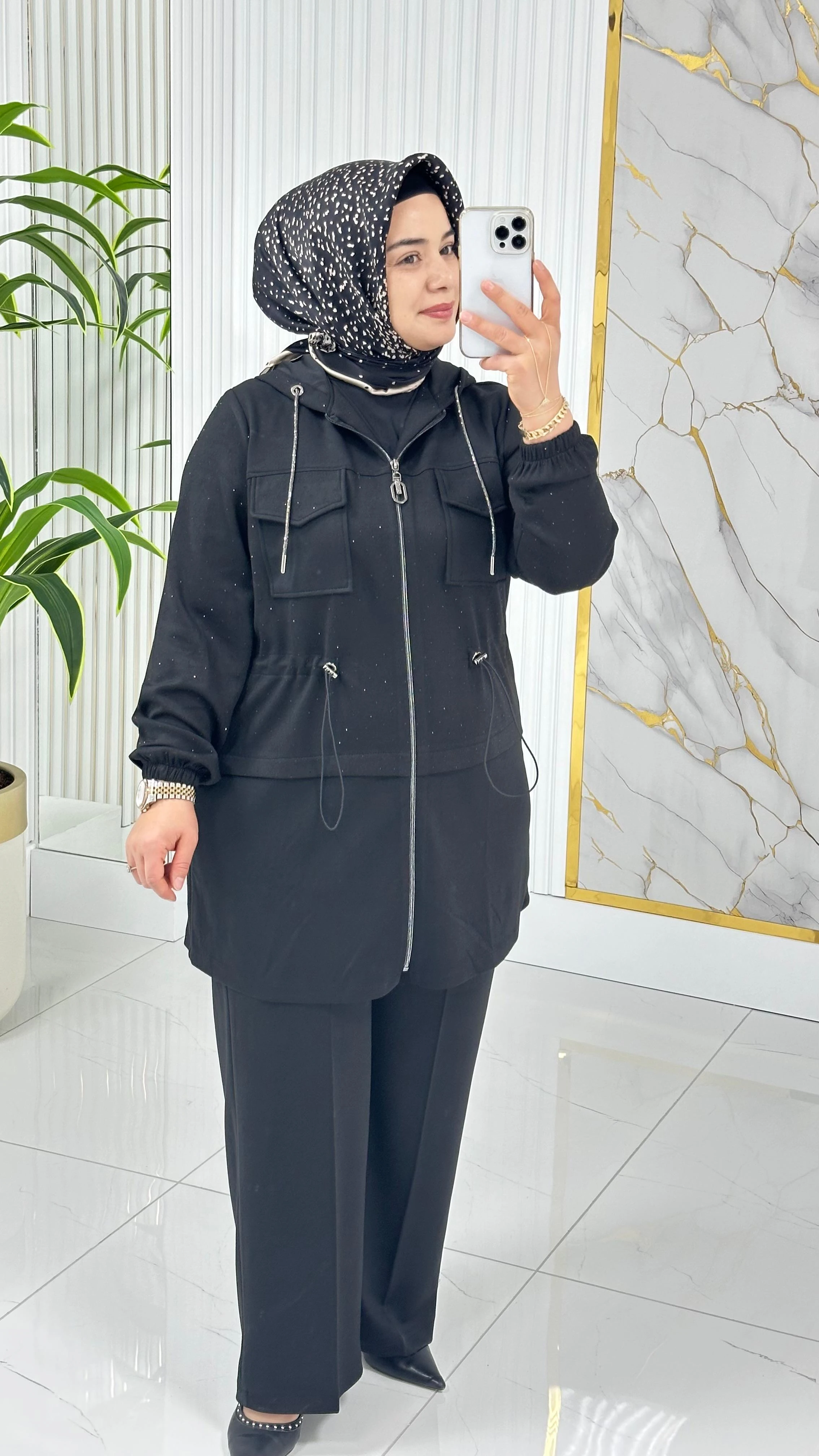 Çınar Özkan Modal Kumaş Pantolonlu Takım 2227 - Siyah