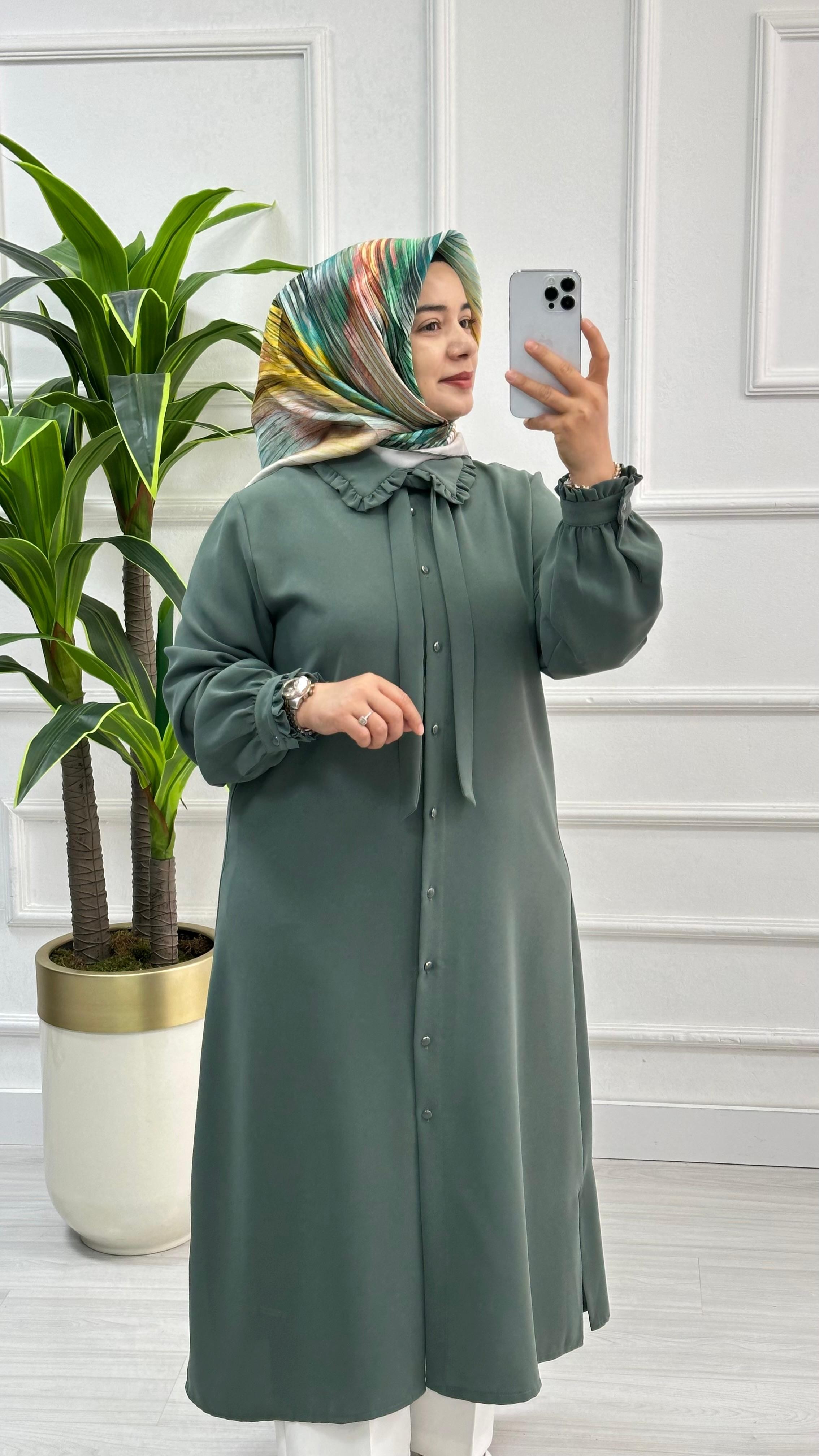 Alesya Bebe Yakalı Fırfırlı Fular Detaylı Tunik 4866 - Mint Yeşili