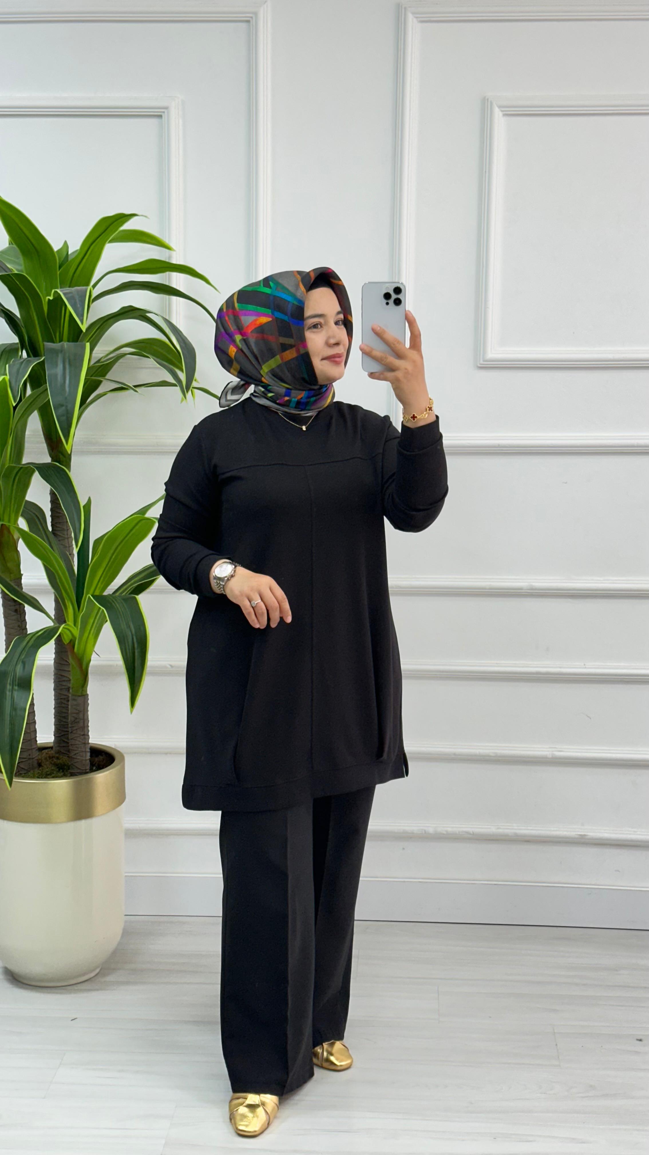 Kado Önü Pleli Osyho Tunik 7060 - Siyah