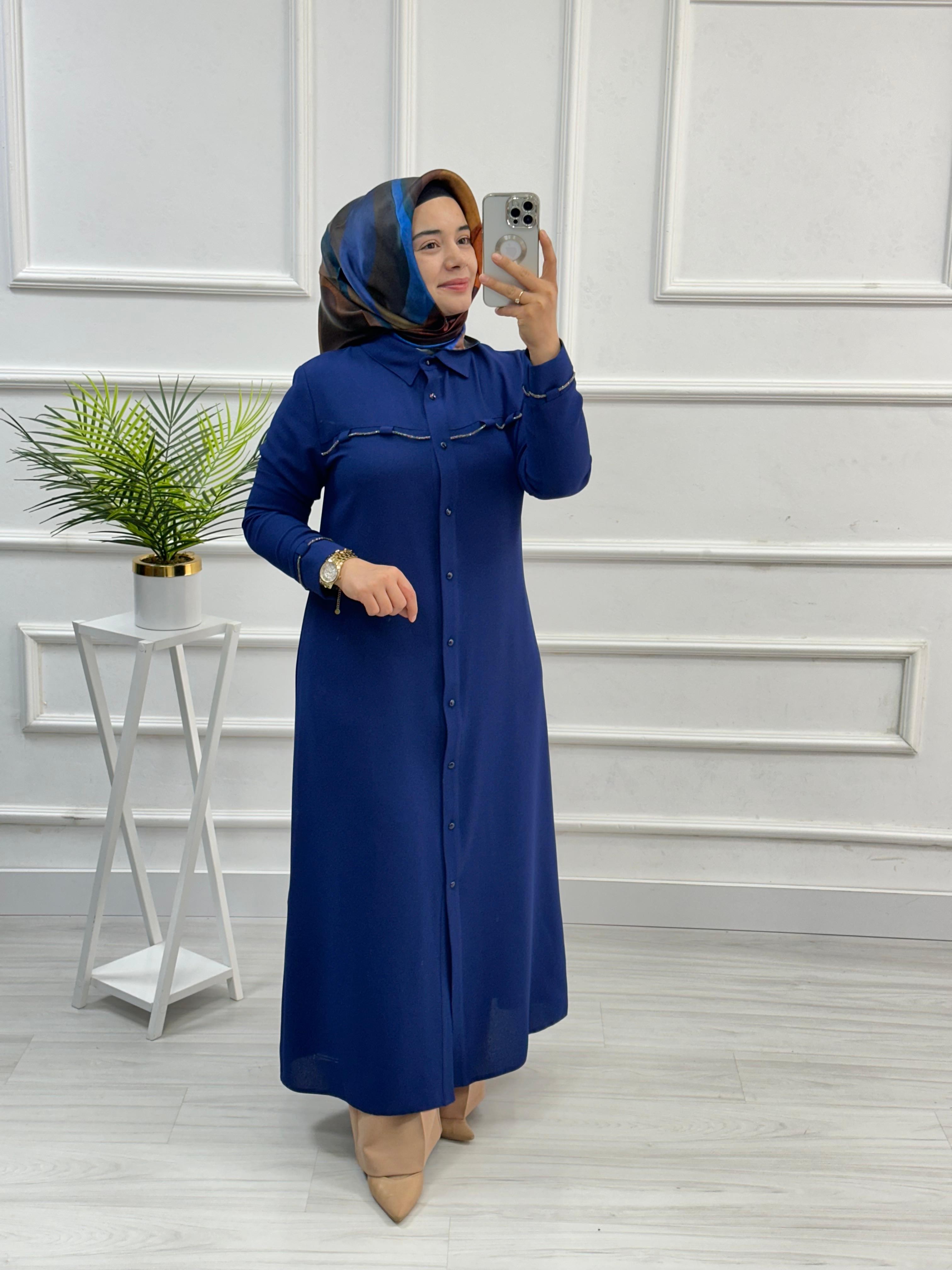 Kolları Ve Önü Taş Detaylı Tunik 4712 - Saks Mavisi