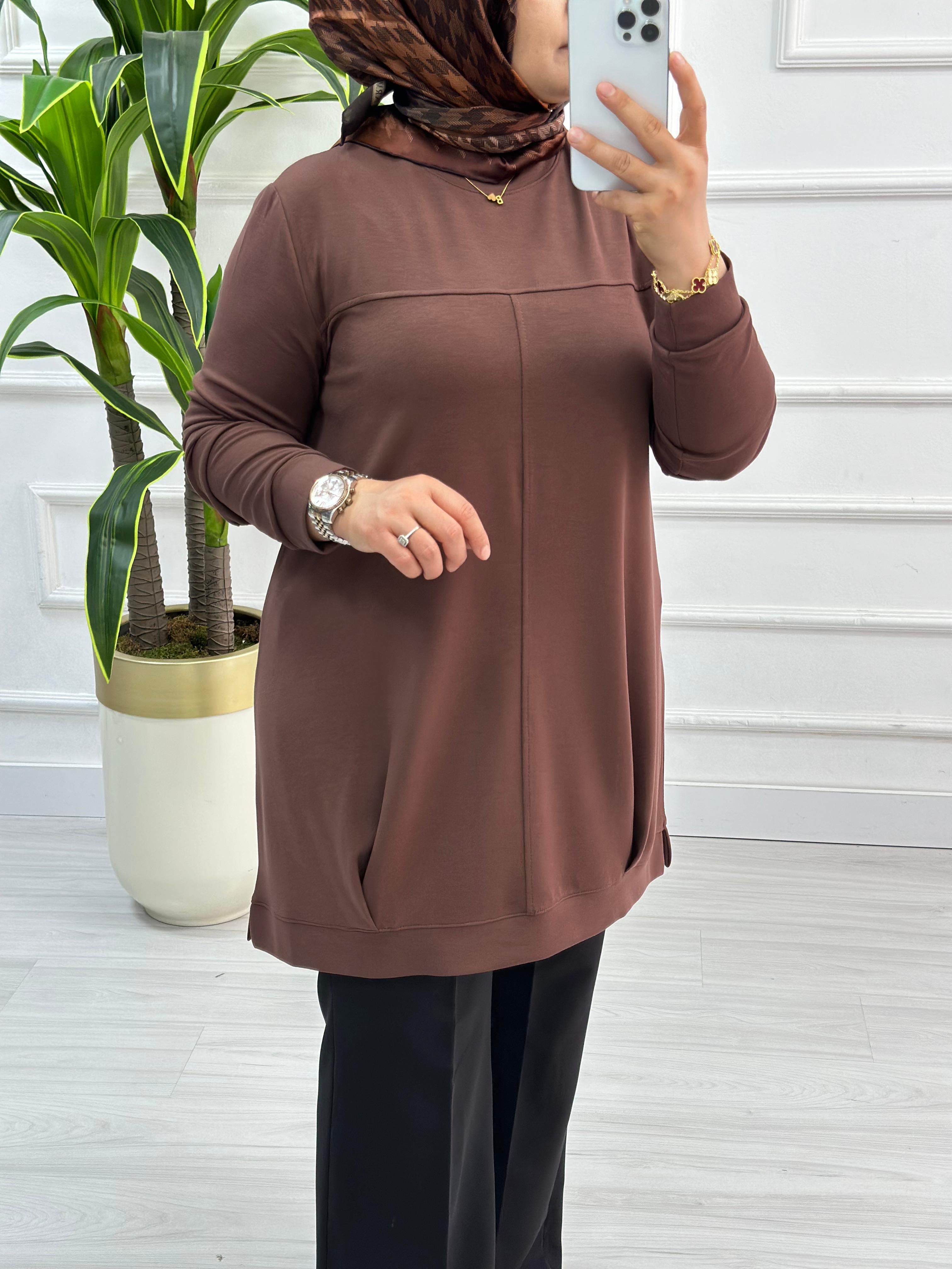 Kado Önü Pleli Osyho Tunik 7060 - Kahverengi