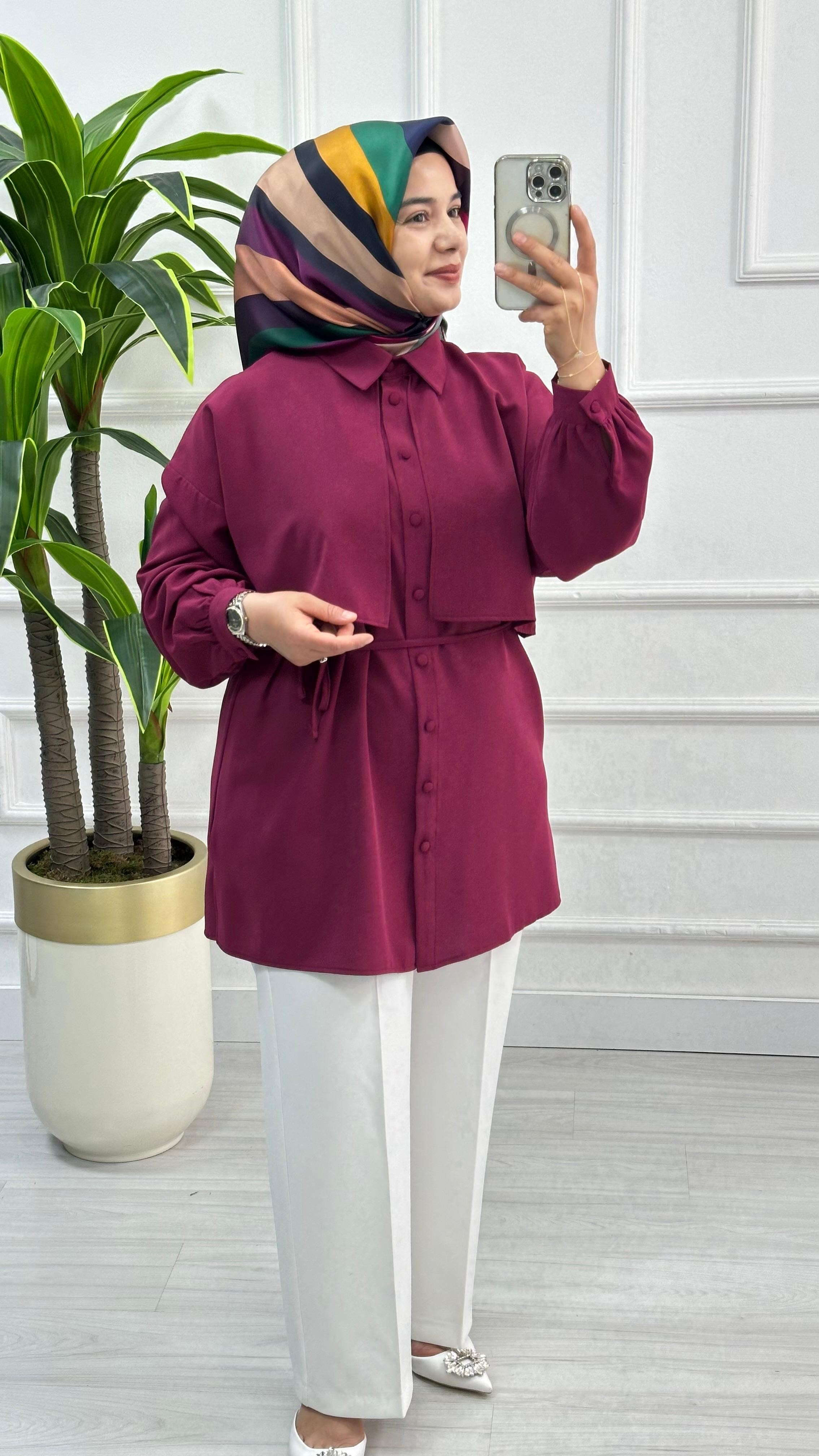 Cepkenli Biyeli Kemerli Linda Spor Tunik 1869