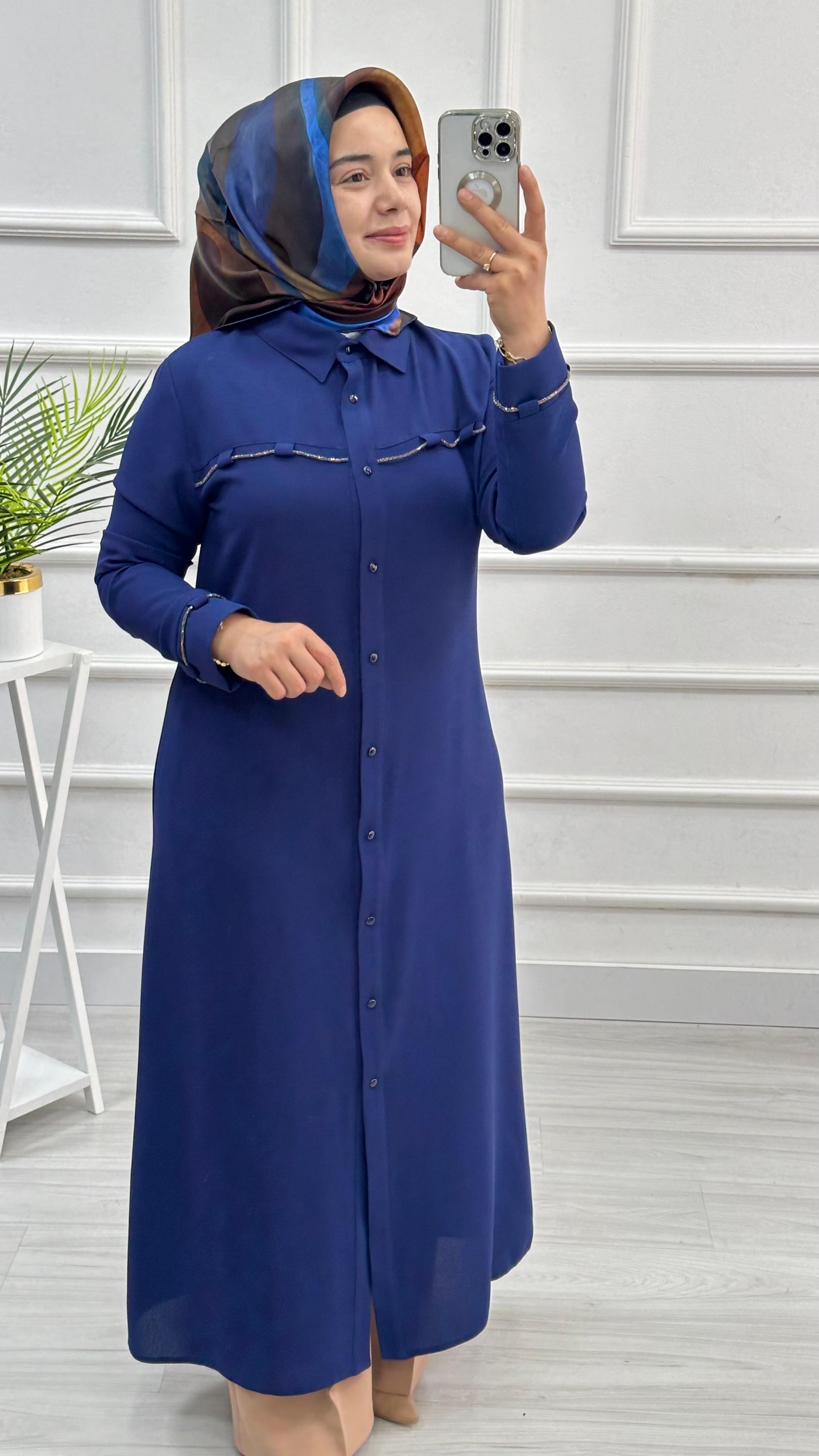 Kolları Ve Önü Taş Detaylı Tunik 4712 - Saks Mavisi