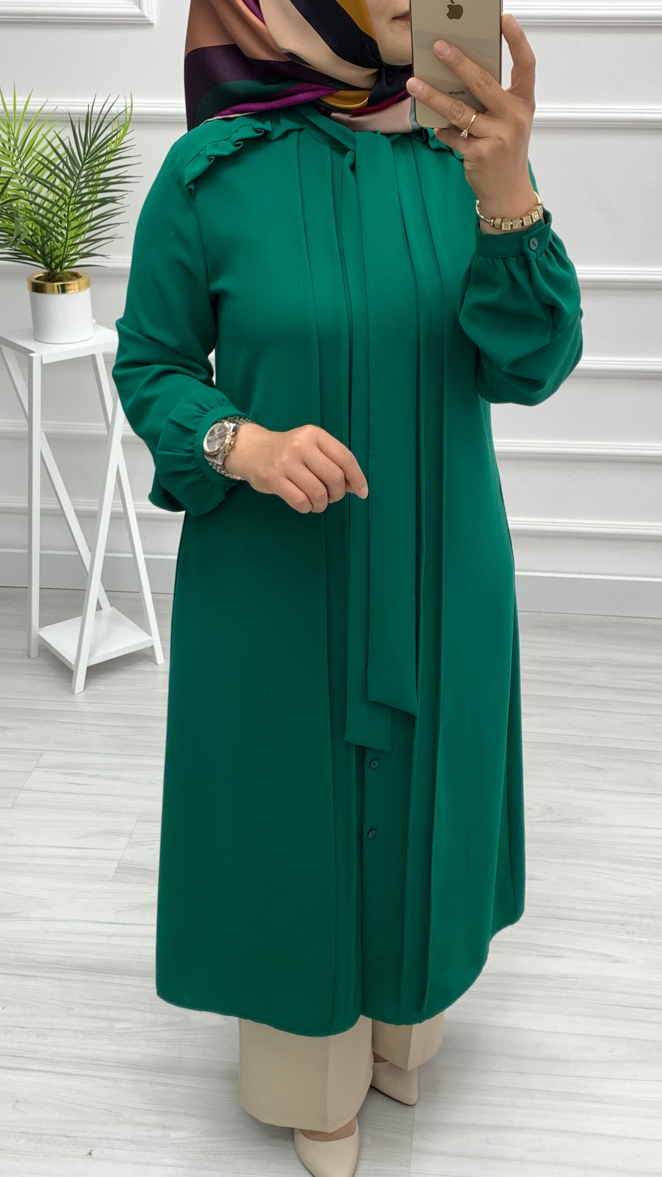 Omuz Altı Fırfırlı Tunik Zümrüt 4774