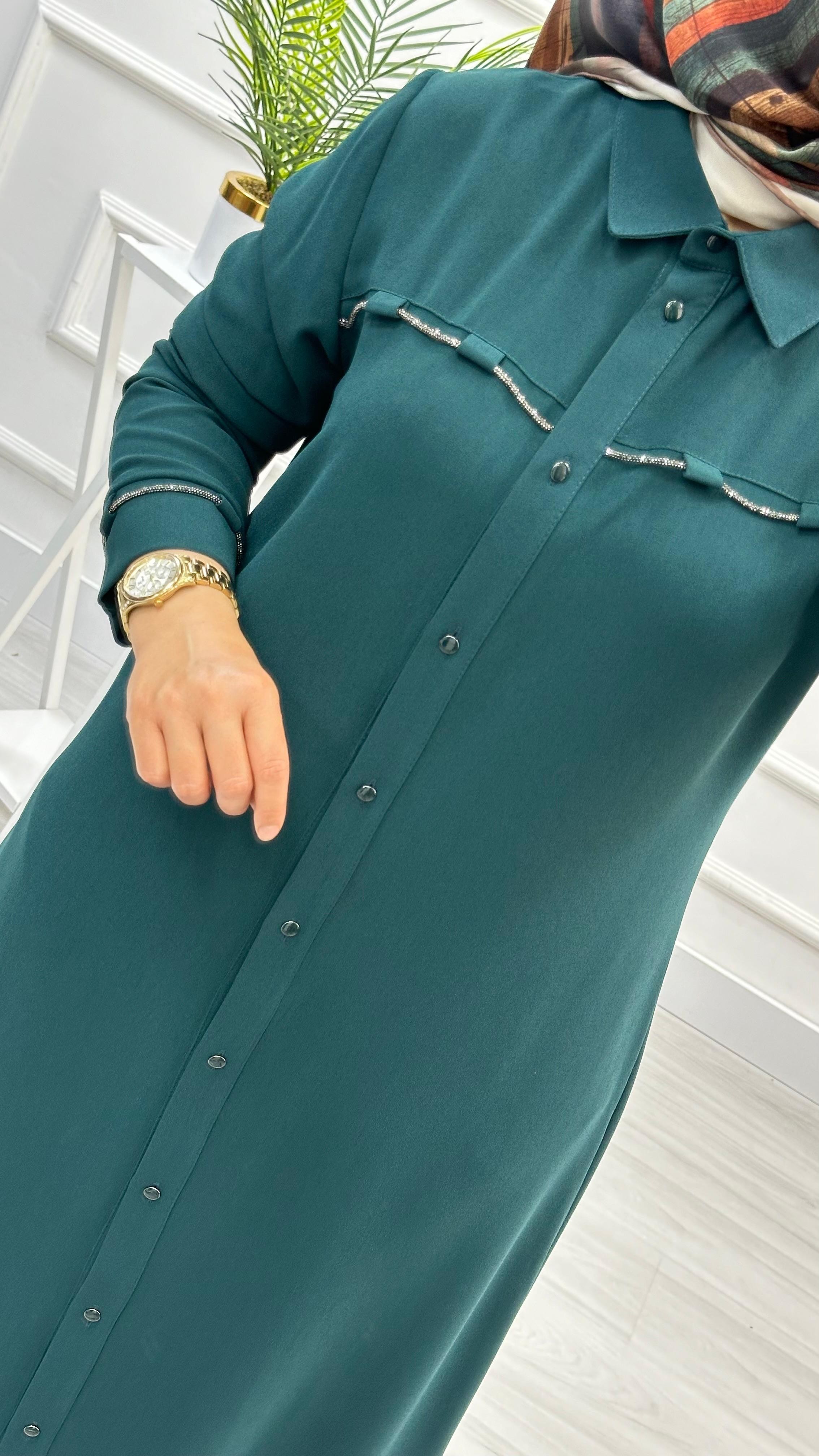 Kolları Ve Önü Taş Detaylı Tunik 4712 - Zümrüt Yeşili