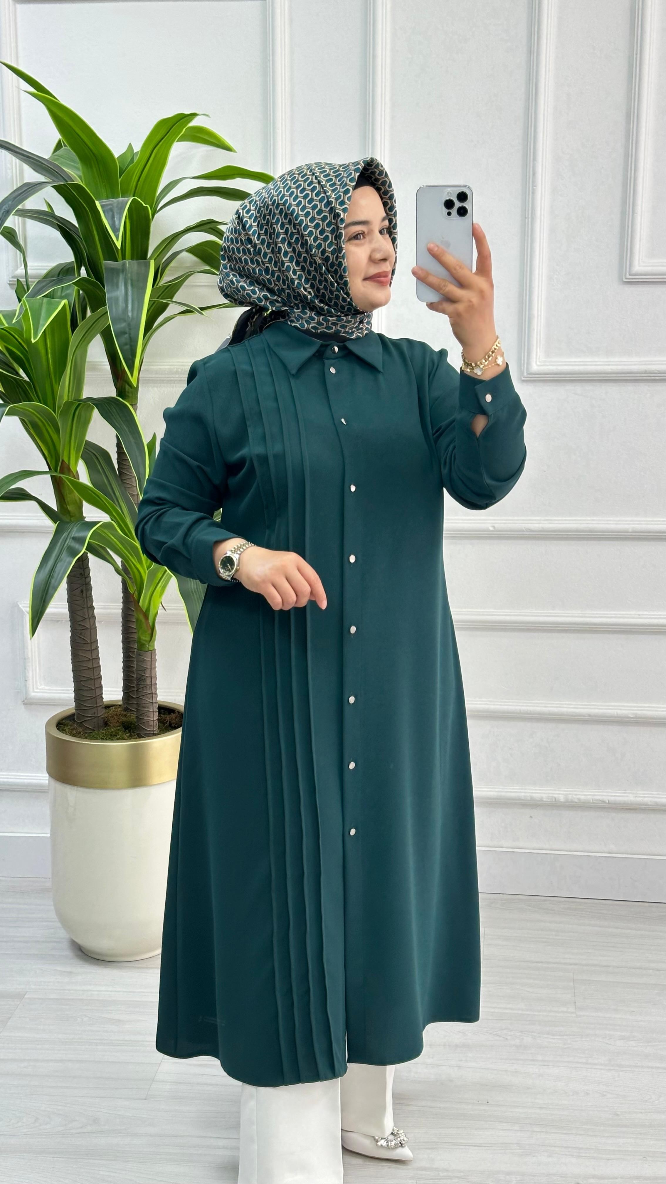 Çınar Özkan Boydan Dikişli Tunik 1623 - Koyu Zümrüt