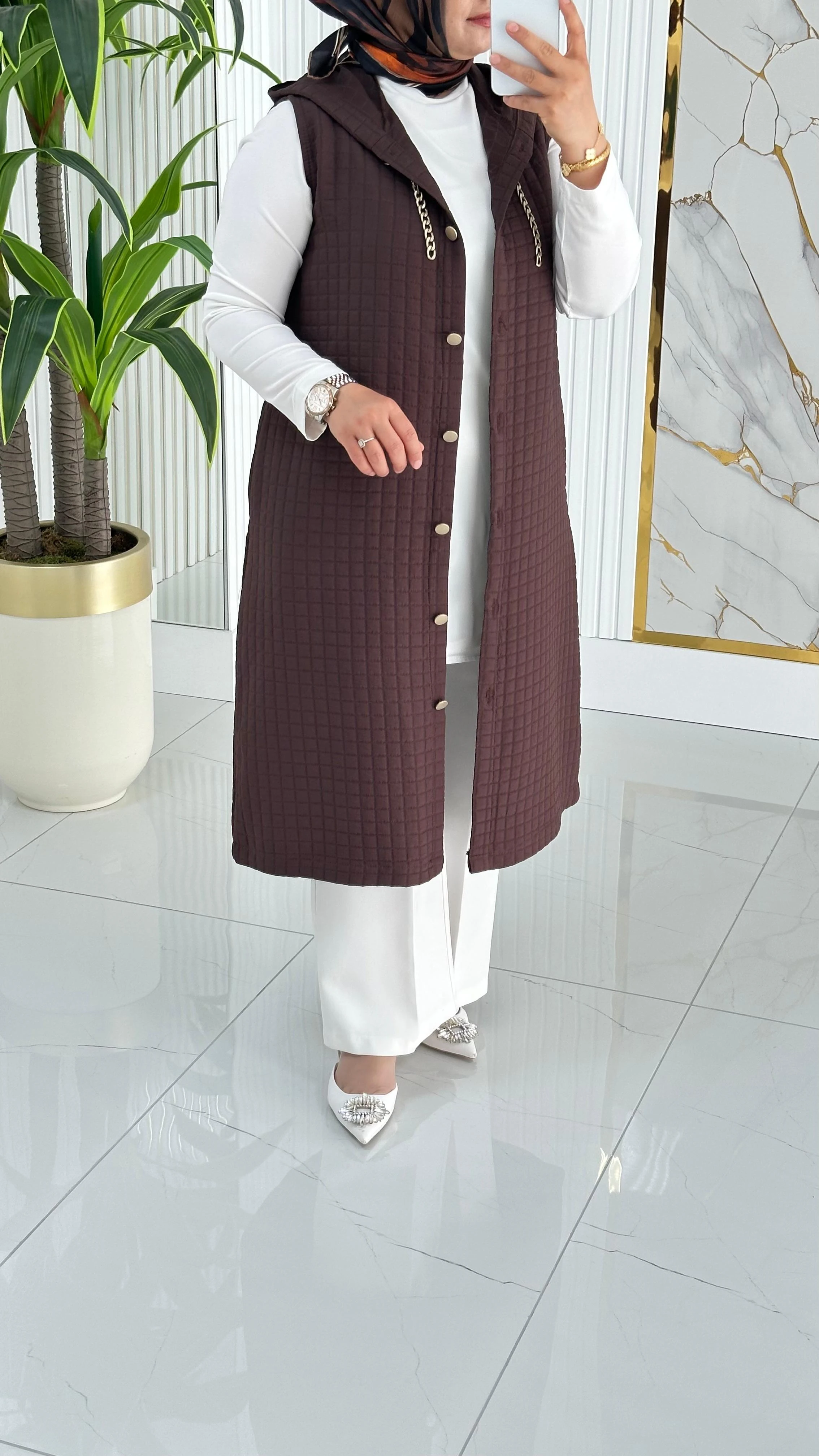 Kado Cep Detaylı Kolsuz Yelek 7190 - Acı Kahve