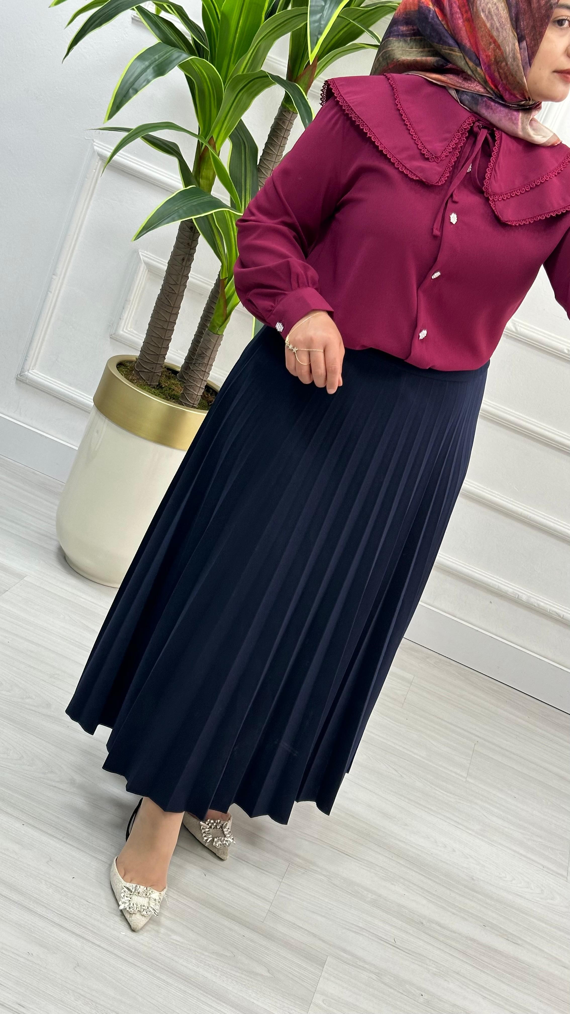 Dantelli Çift Yakalı Linda Tunik 1734 - Bordo