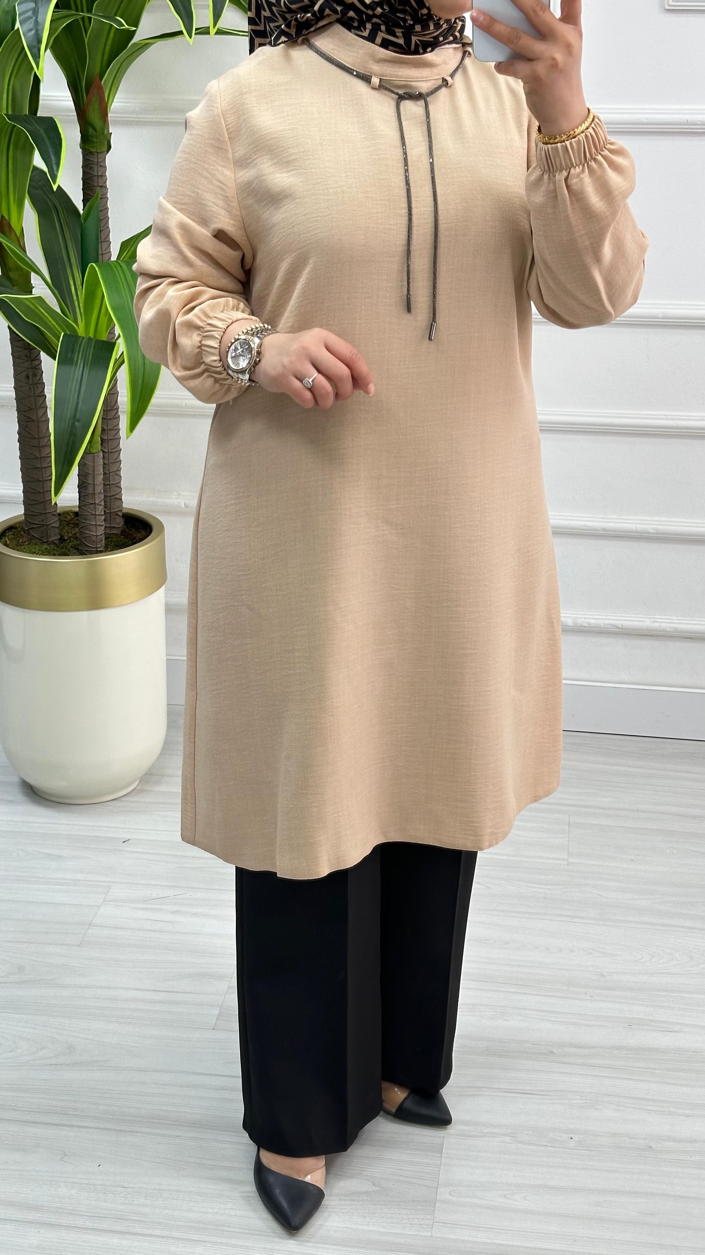 Sim İpli Pamuk Keten Tunik 2819 - Vizon