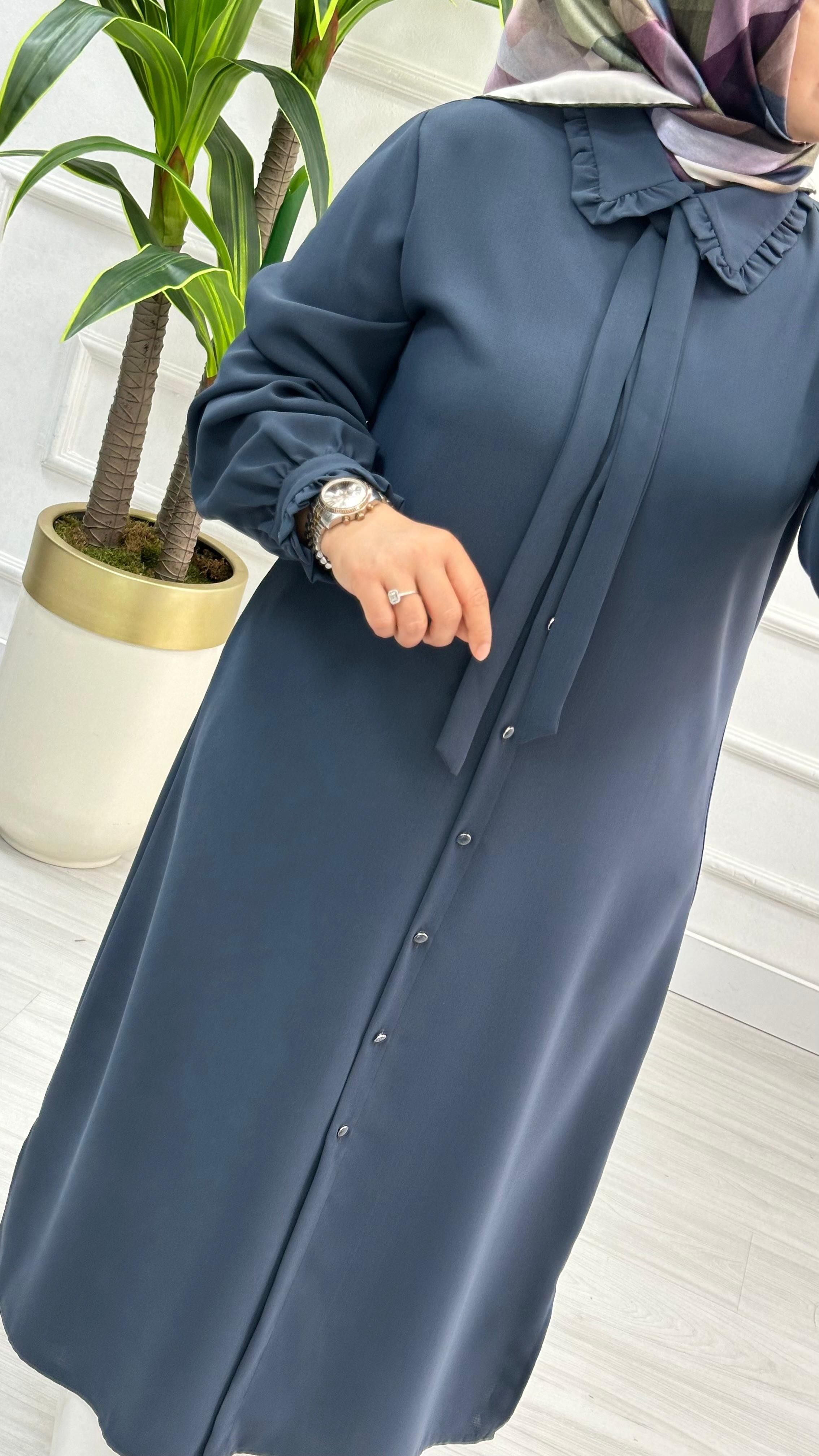 Alesya Bebe Yakalı Fırfırlı Fular Detaylı Tunik 4866 - Füme