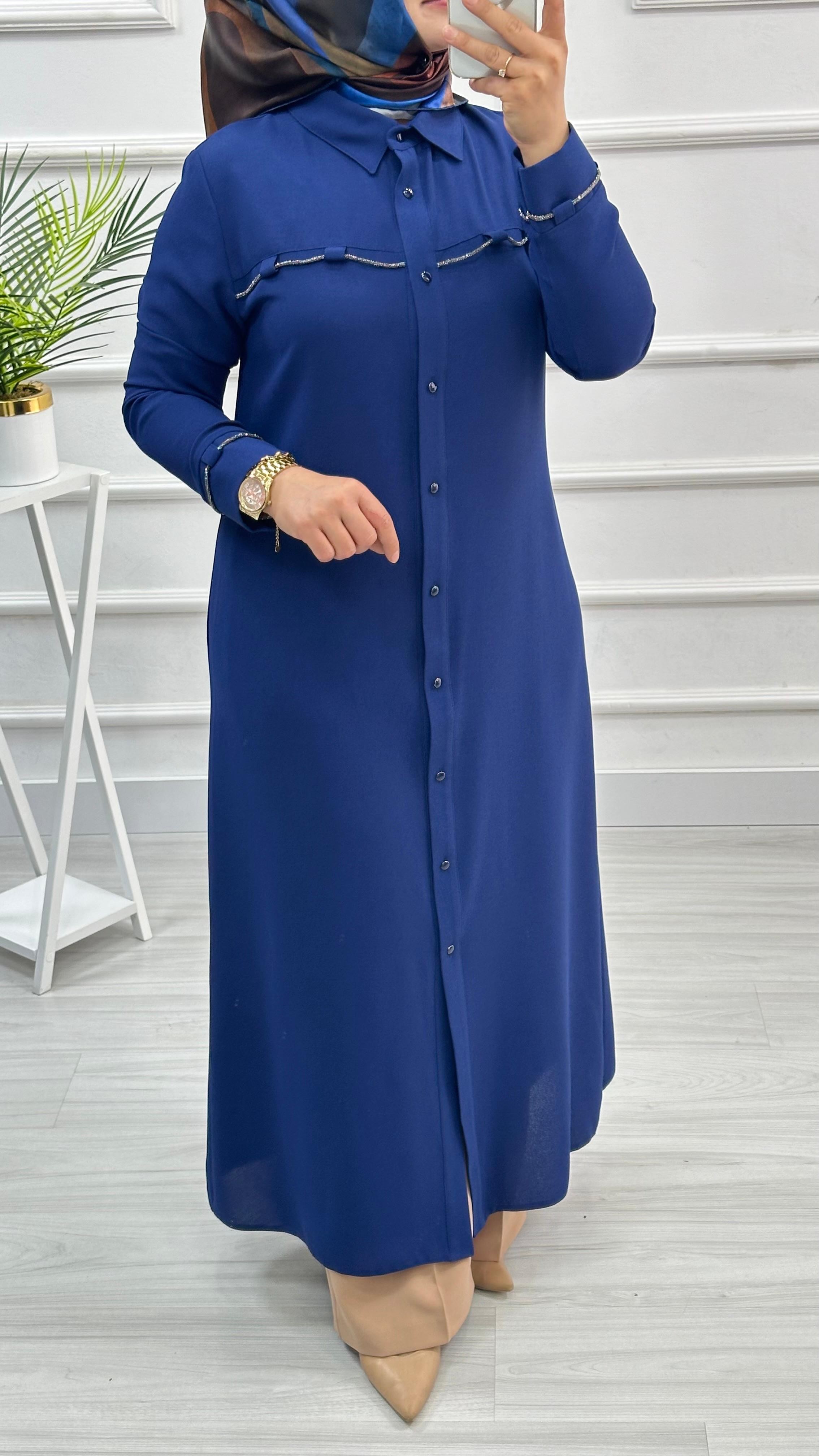 Kolları Ve Önü Taş Detaylı Tunik 4712 - Saks Mavisi
