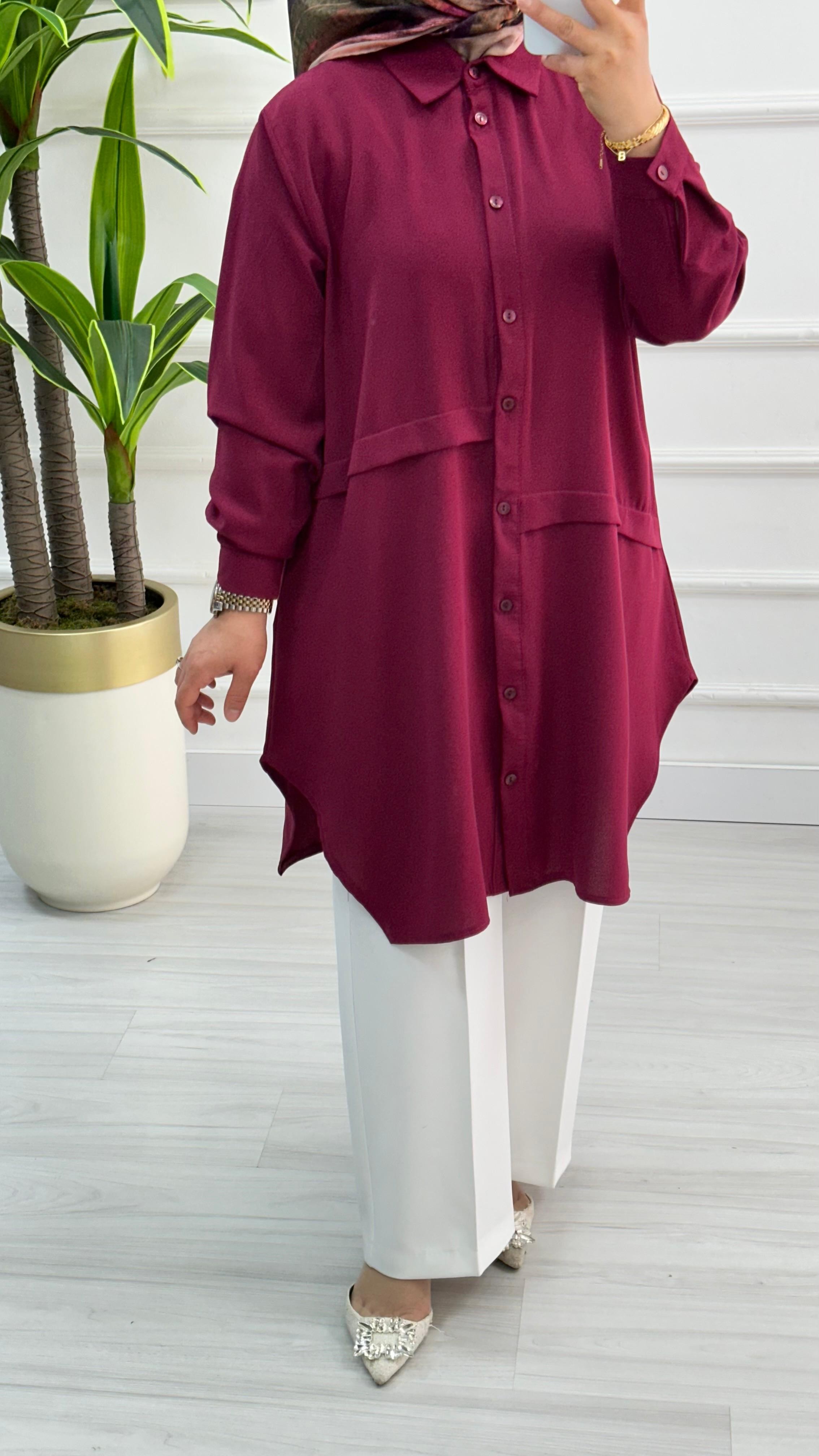 Önleri Geniş Pileli Linda Rahat Kalıp Tunik 1173 - Bordo