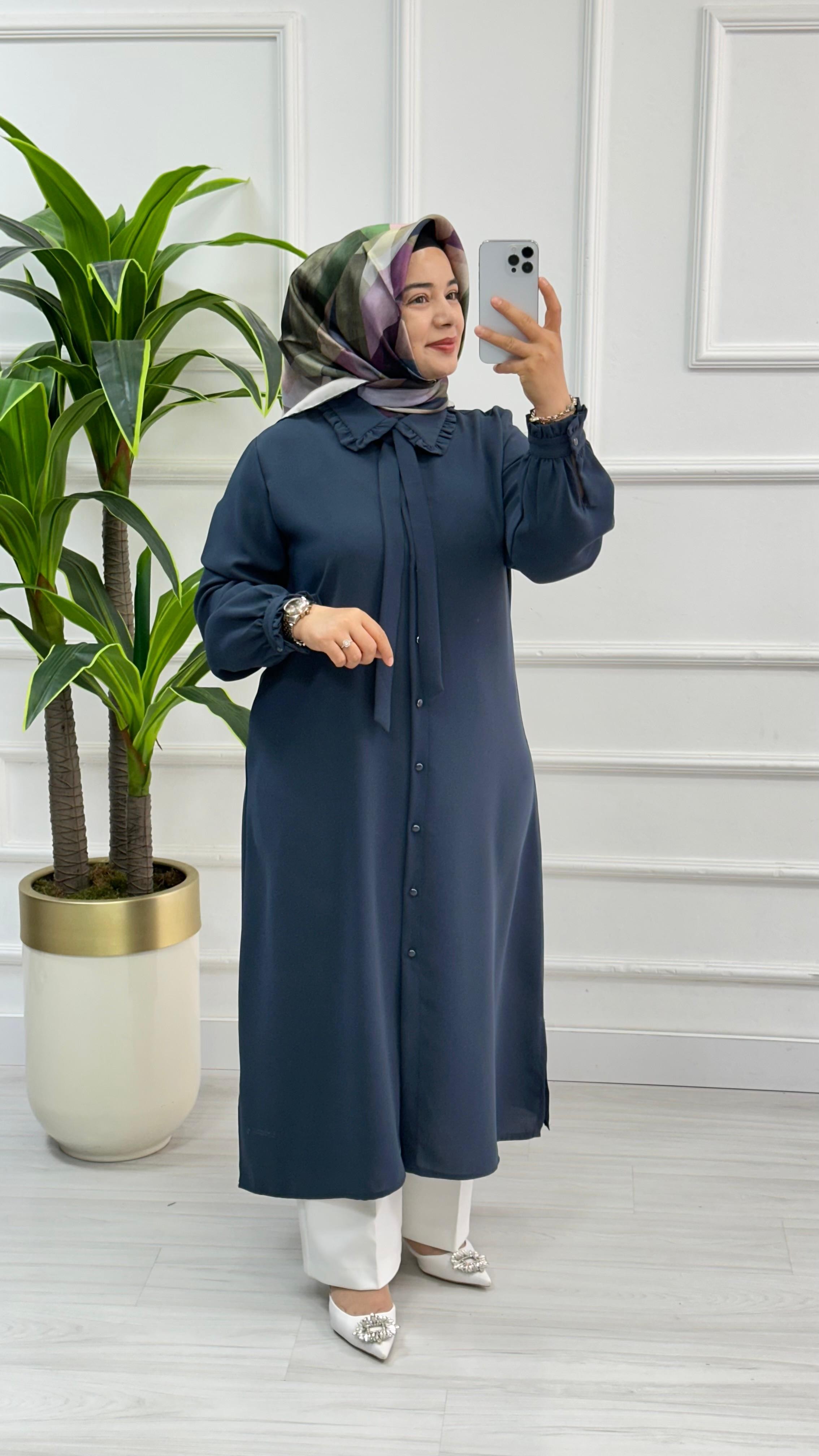 Alesya Bebe Yakalı Fırfırlı Fular Detaylı Tunik 4866 - Füme