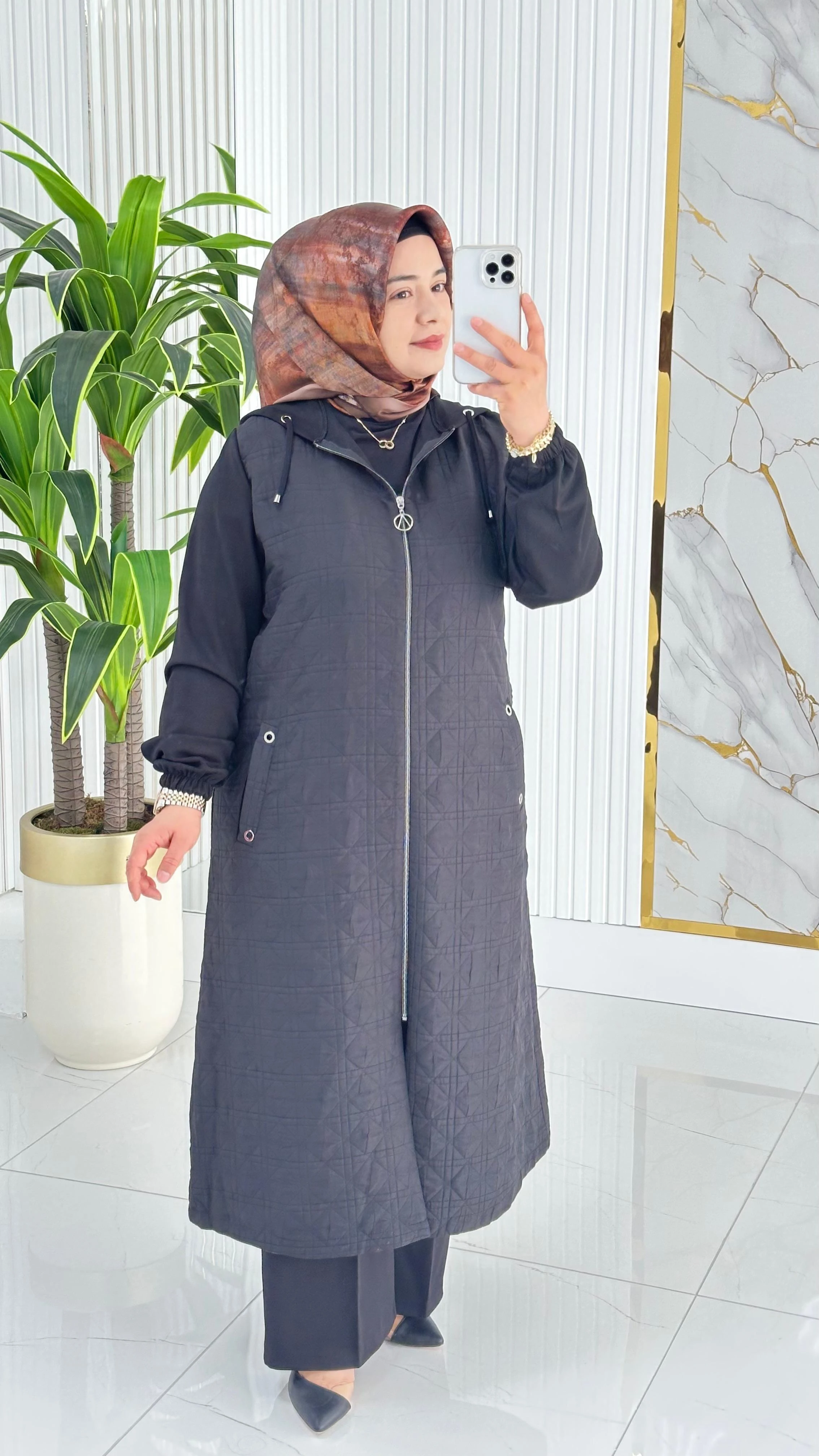 Çınar Özkan Önü Fermuarlı Cepli Kadın Kapitone Kap 2265 - Siyah