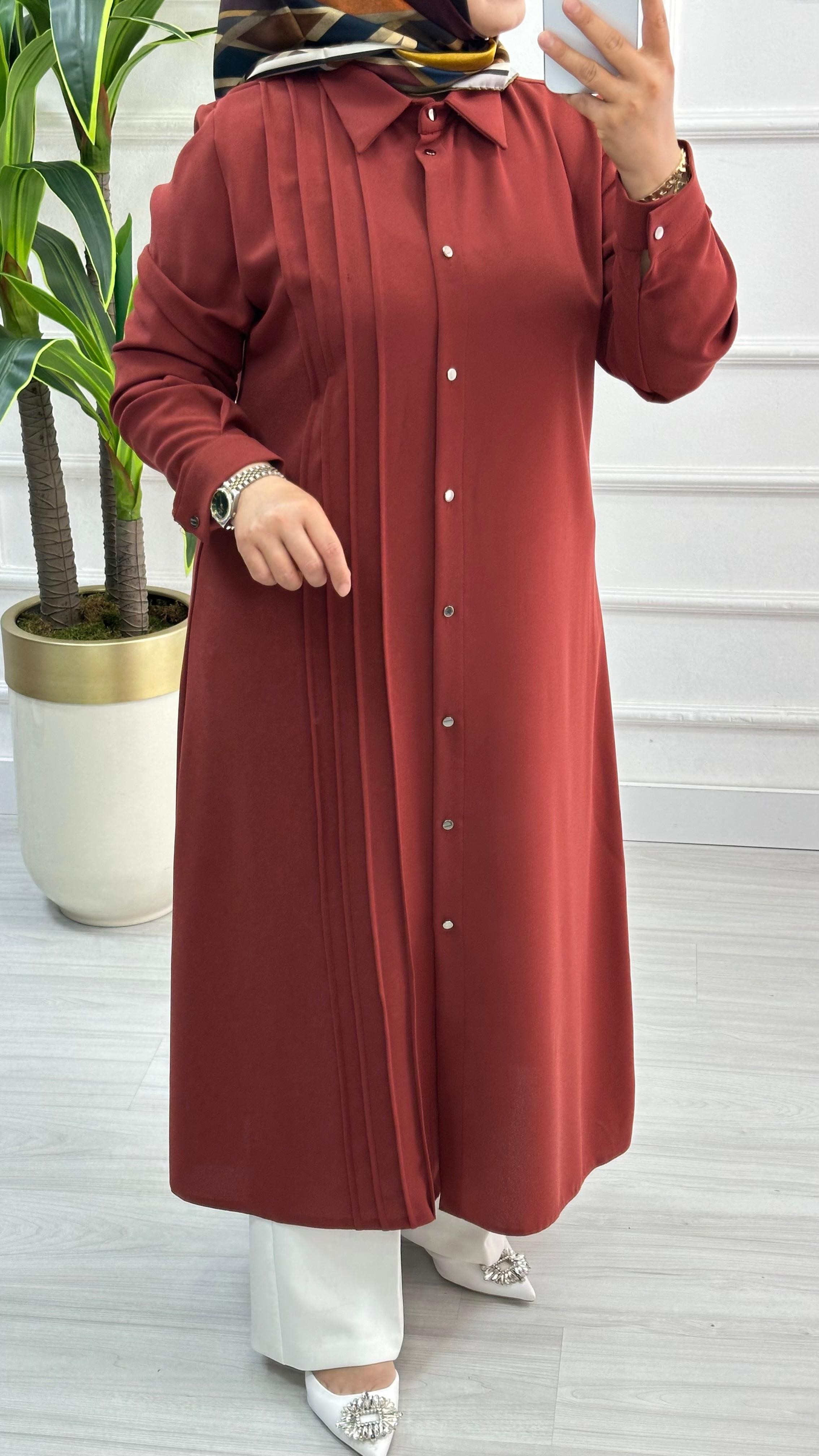 Çınar Özkan Boydan Dikişli Tunik 1623 - Fındık