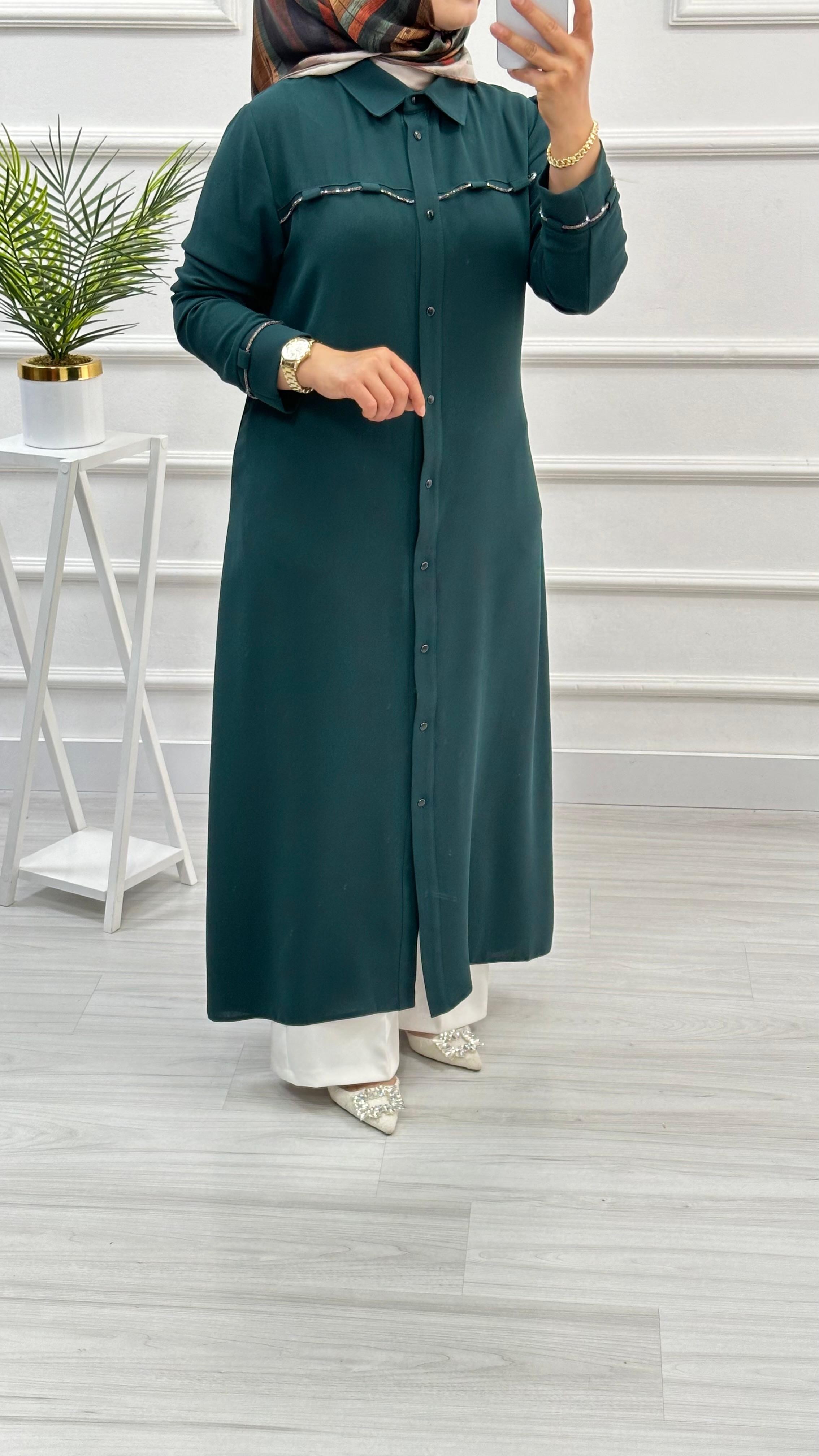 Kolları Ve Önü Taş Detaylı Tunik 4712 - Zümrüt Yeşili