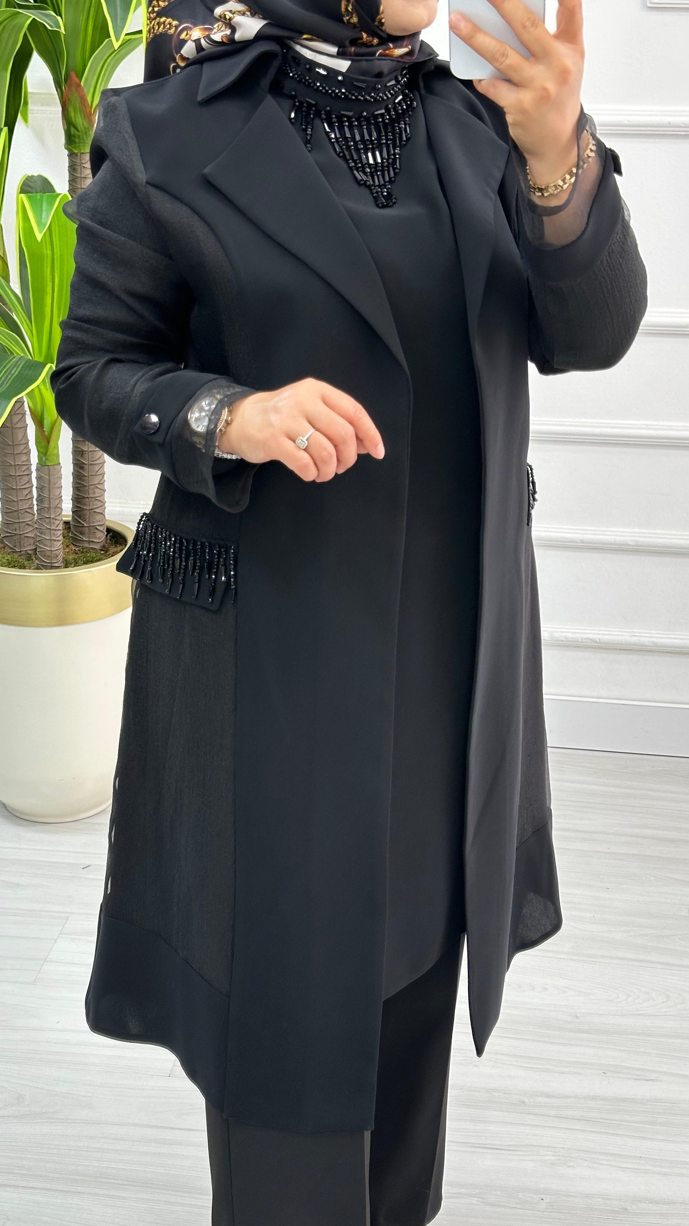 Altın Kreasyon Kolları Organze Tüllü Yelek ve Uzun Kol İçlikli İkili Takım 8750