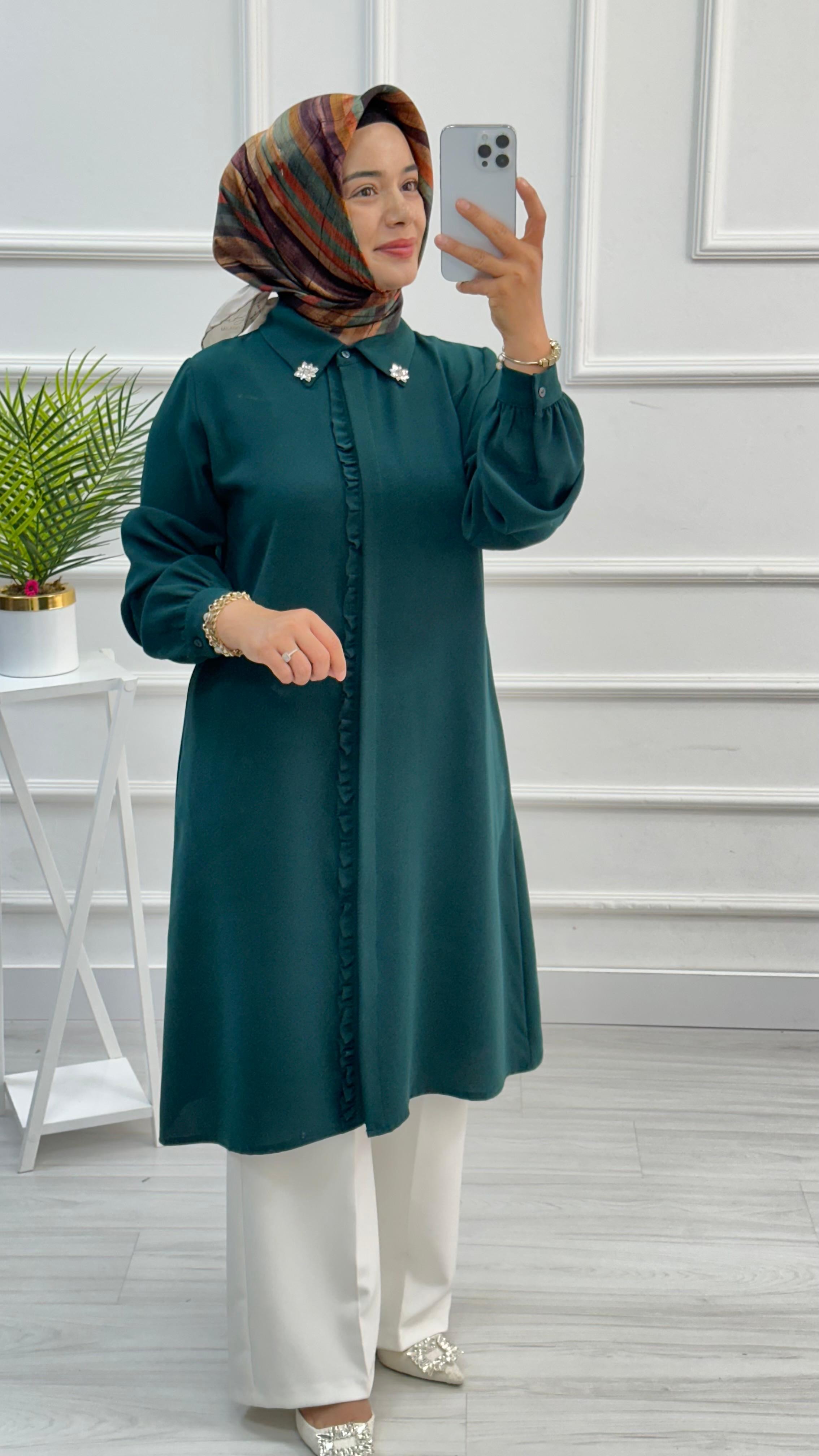 Alesya Patı Fırfırlı Yakası Taşlı Tunik 4909