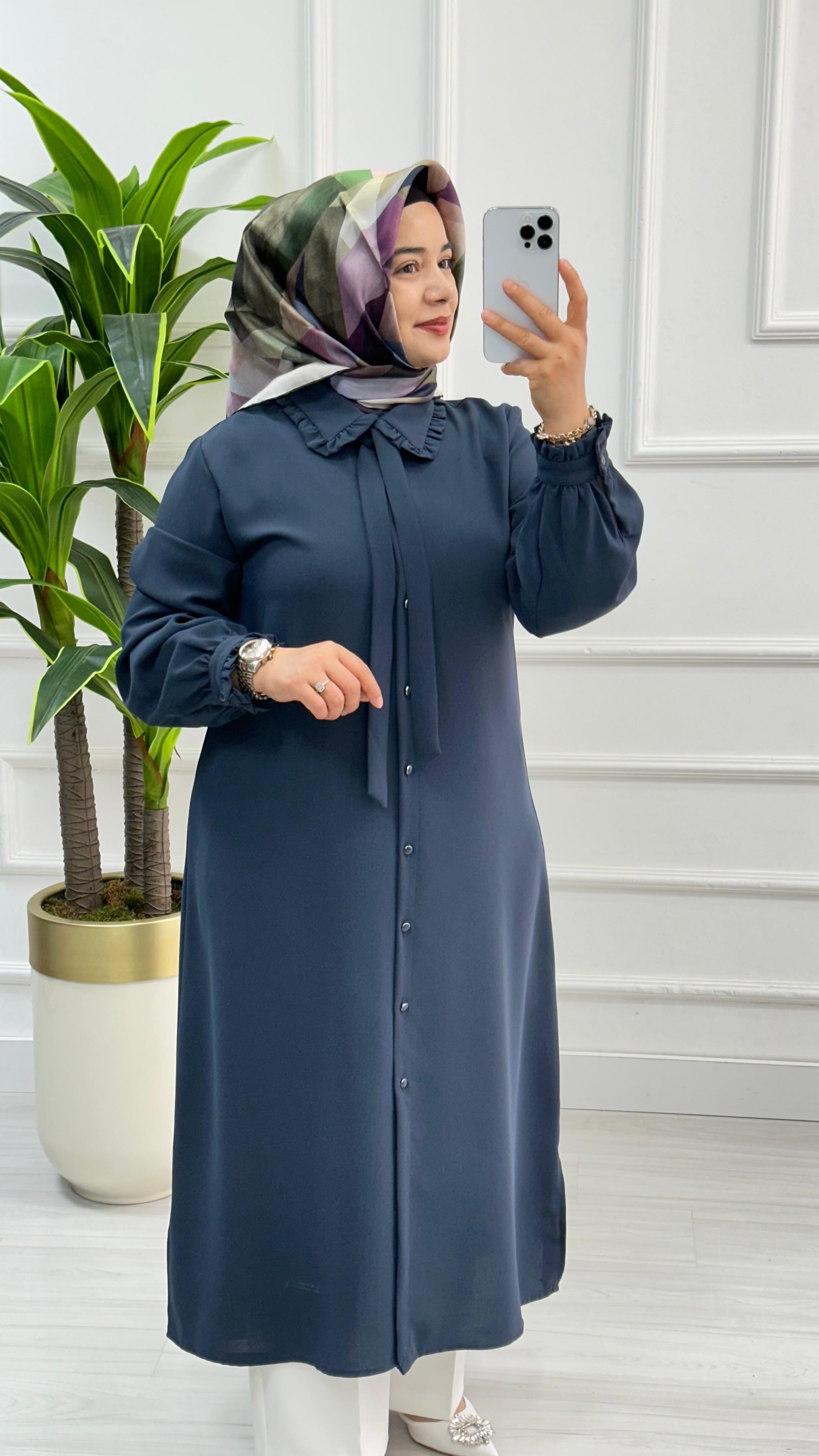 Alesya Bebe Yakalı Fırfırlı Fular Detaylı Tunik 4866 - Füme