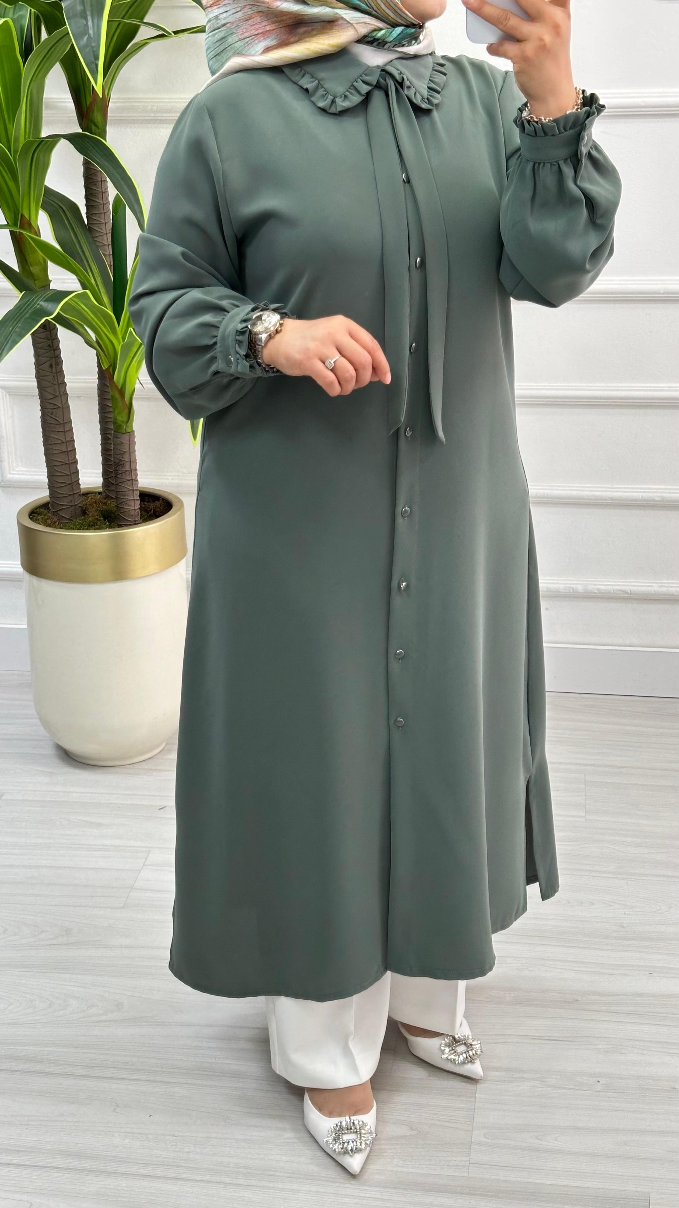 Alesya Bebe Yakalı Fırfırlı Fular Detaylı Tunik 4866 - Mint Yeşili
