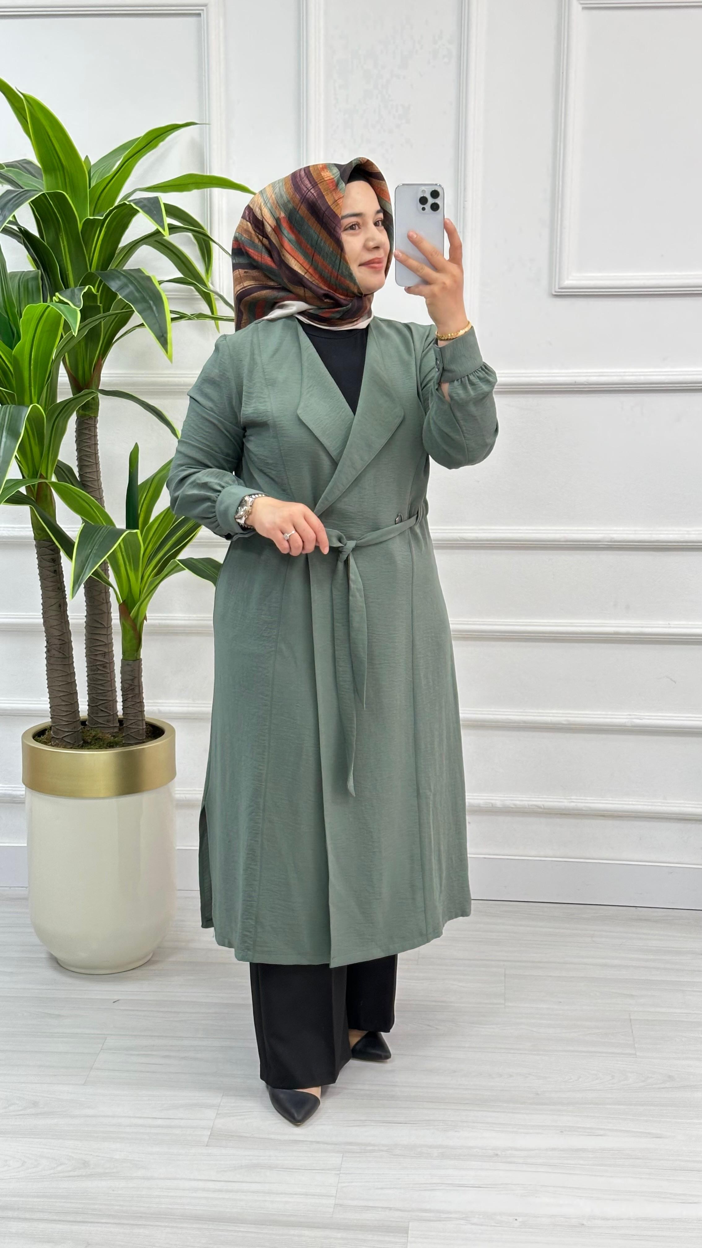 Panova Çıt Detaylı Kuşaklı Anvelok Kapamalı Giy Çık 7010 - Mint Yeşili