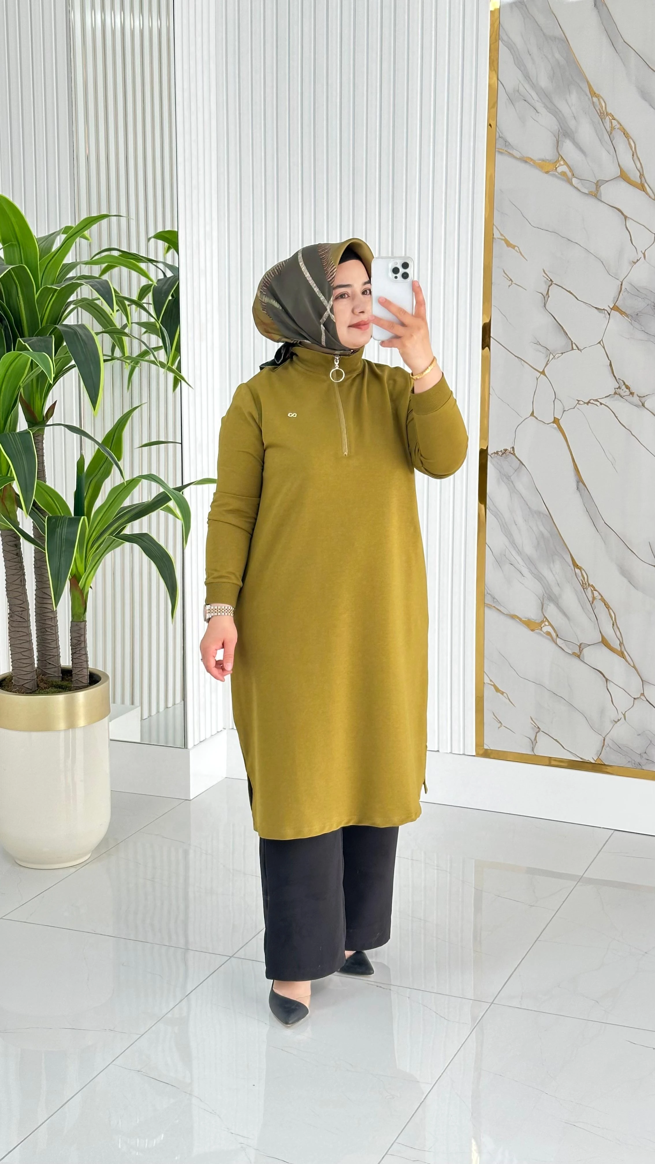 Dik Yaka Ribanalı Swet 7568 - Yağ Yeşili