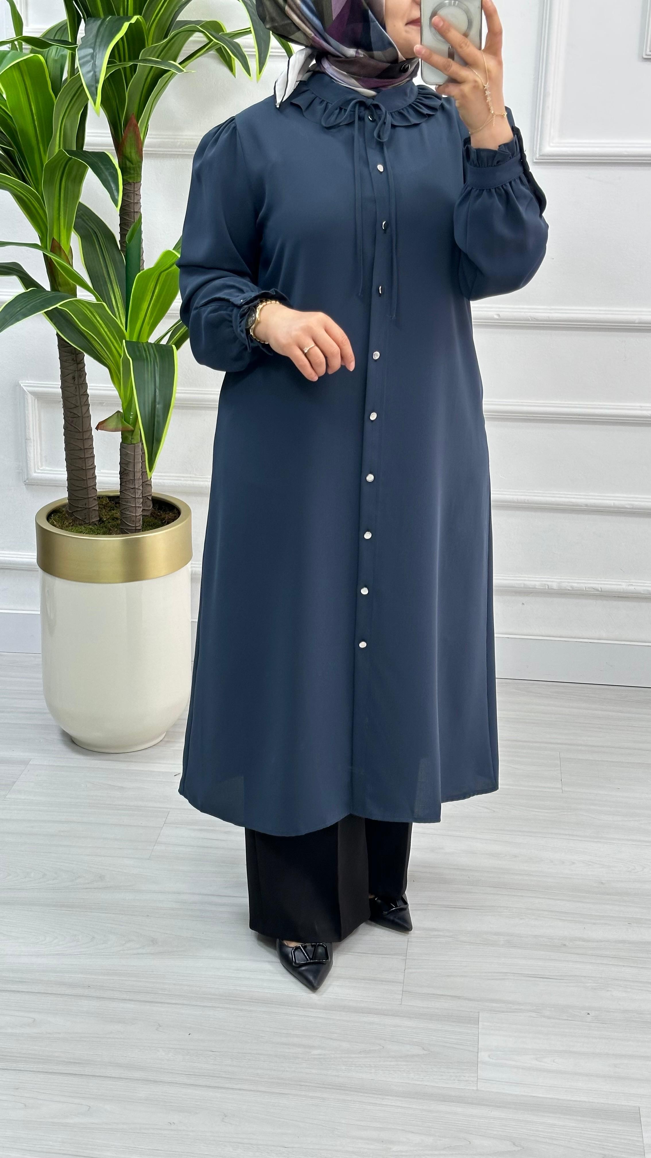 Alesya Yakası Fırfırlı Uzun Tunik 4608