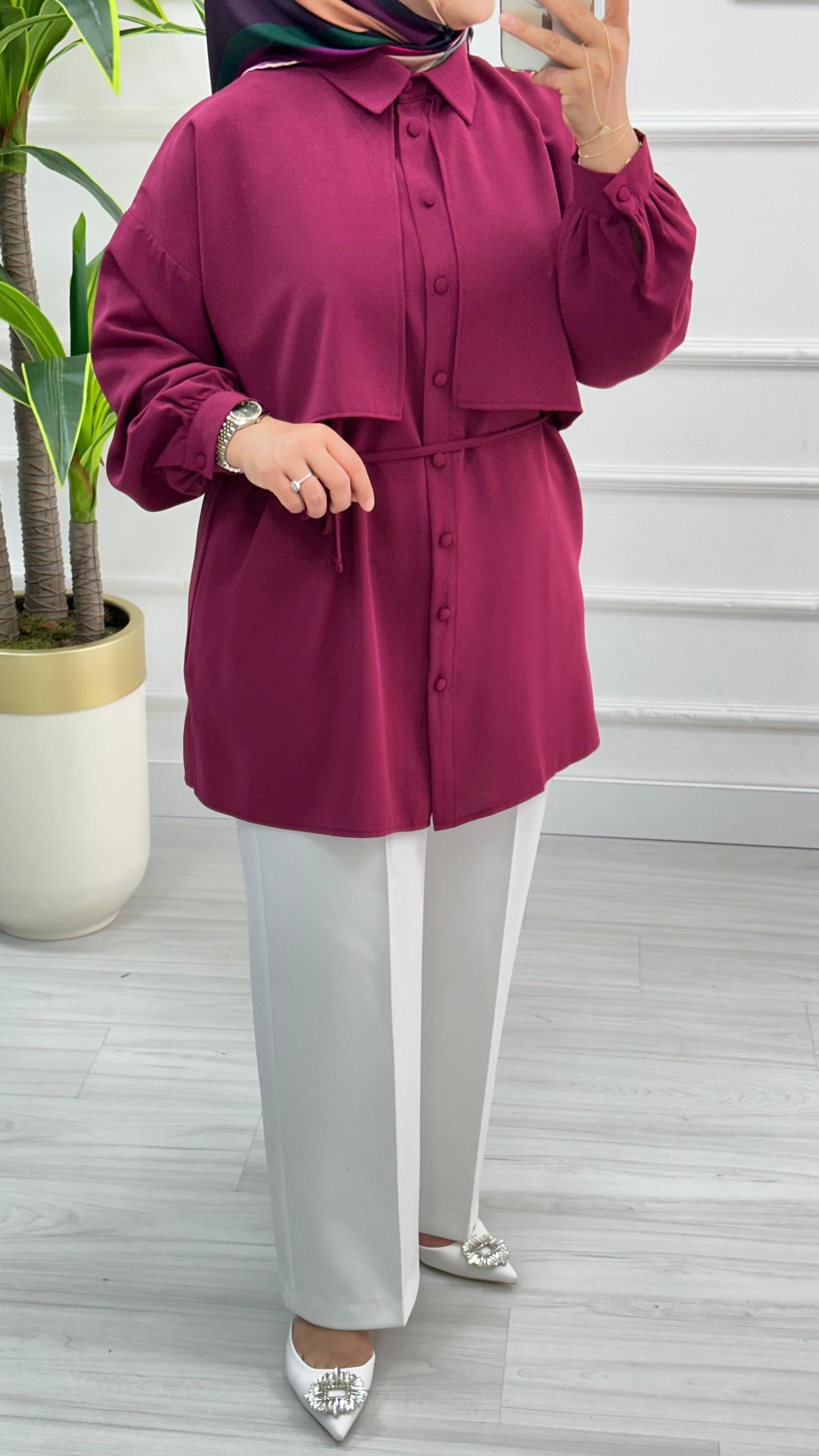 Cepkenli Biyeli Kemerli Linda Spor Tunik 1869