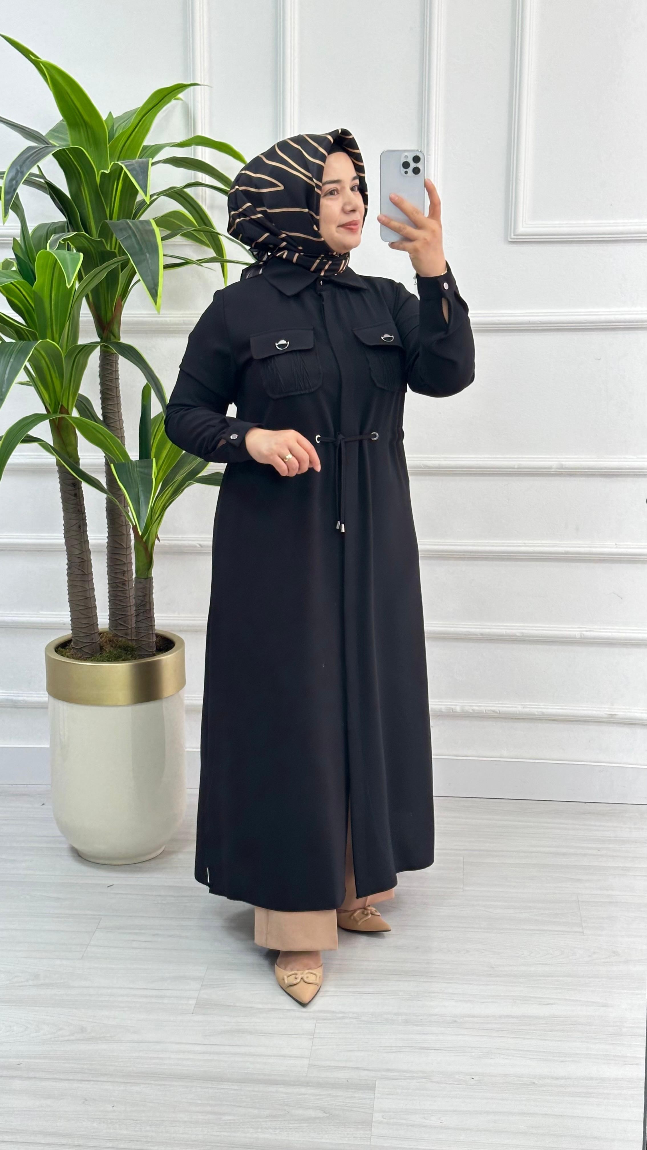 Moda Perfect Beli Büzgülü Gizli Düğmeli Uzun Boy Giy Çık 1550 - Siyah