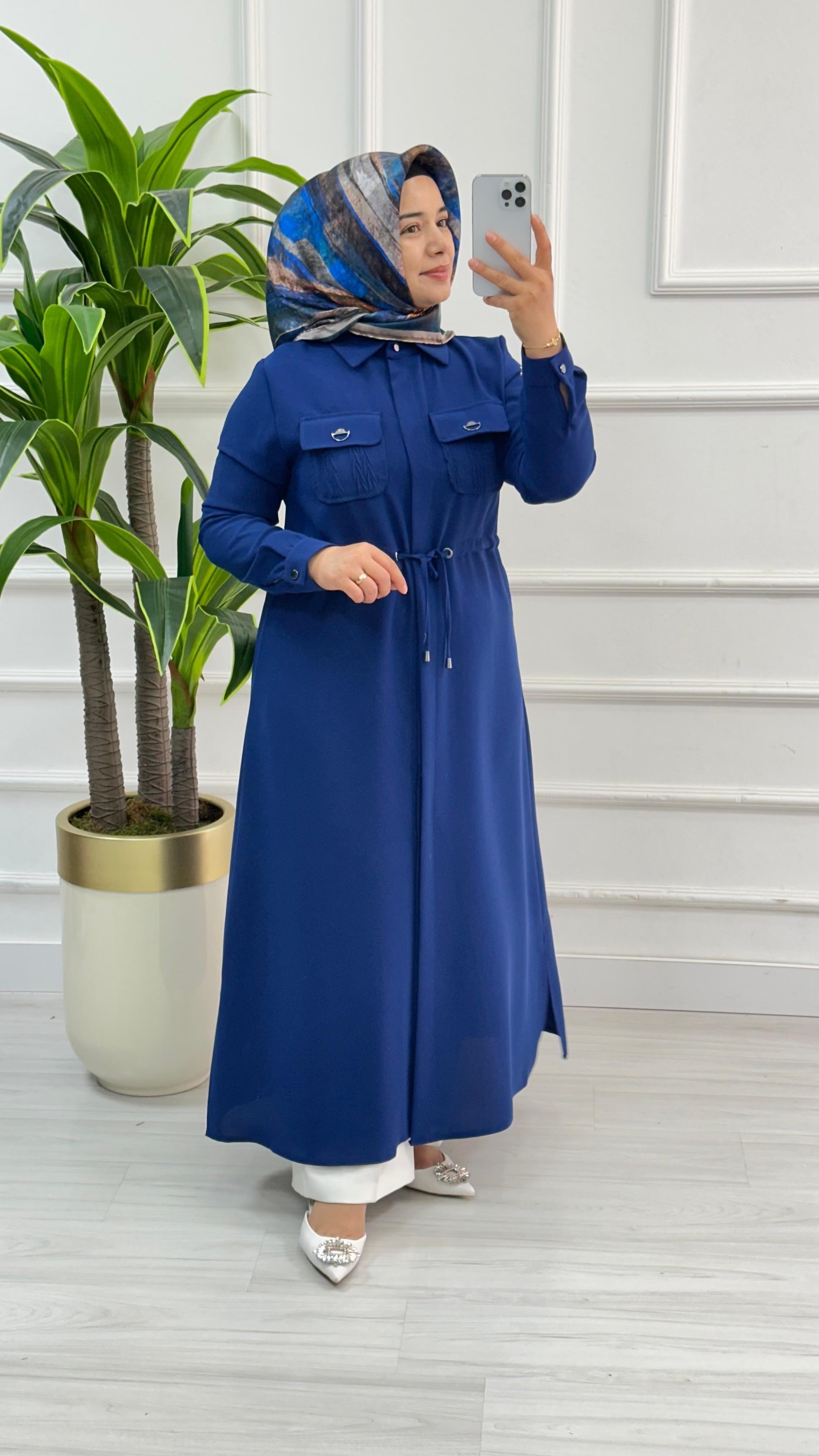 Moda Perfect Beli Büzgülü Gizli Düğmeli Uzun Boy Giy Çık 1550 - Saks Mavisi