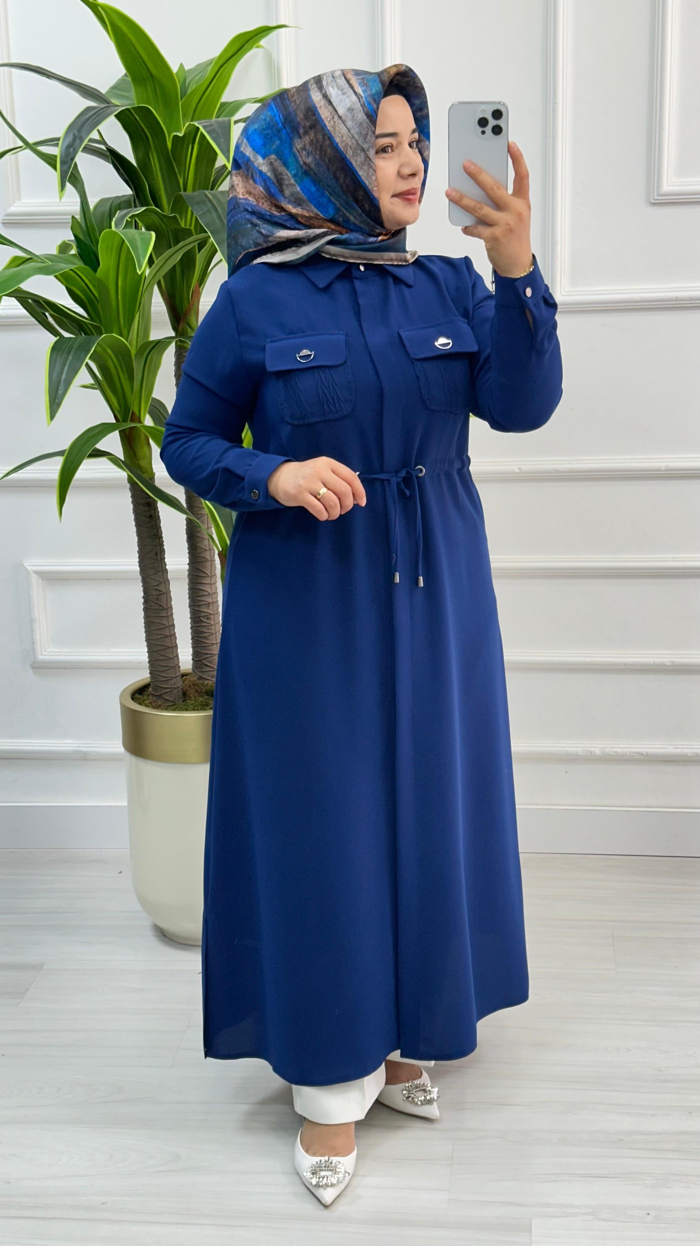 Moda Perfect Beli Büzgülü Gizli Düğmeli Uzun Boy Giy Çık 1550 - Saks Mavisi
