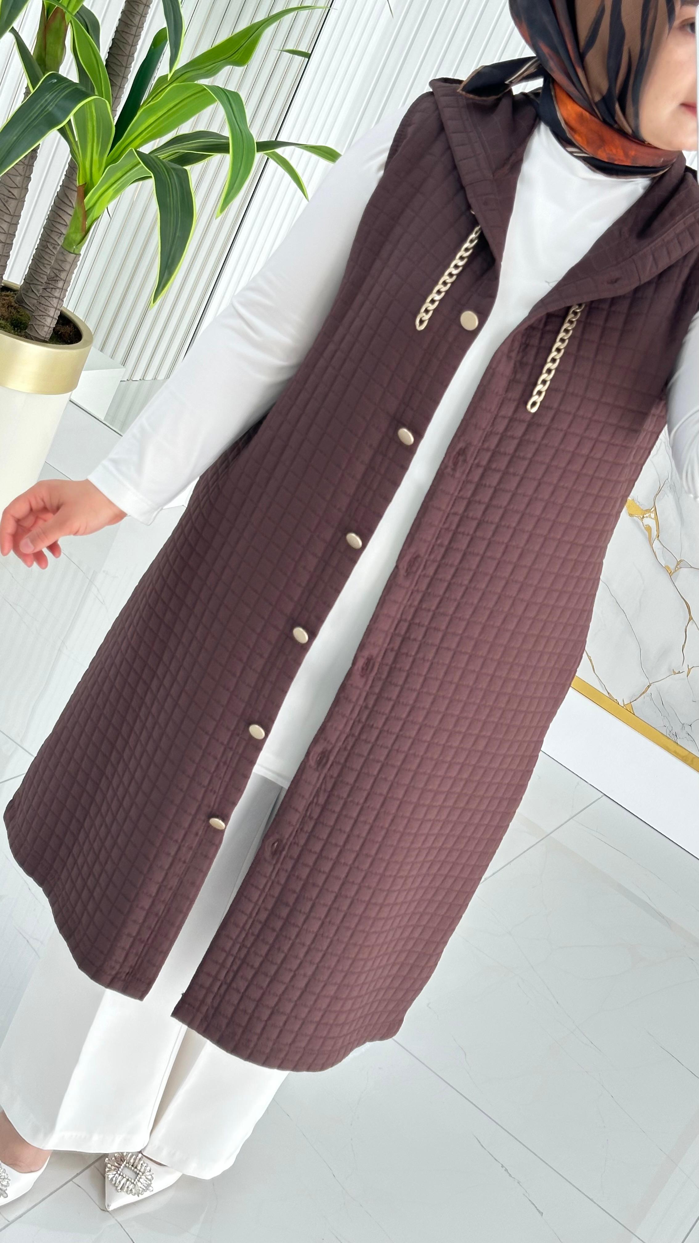 Kado Cep Detaylı Kolsuz Yelek 7190 - Acı Kahve