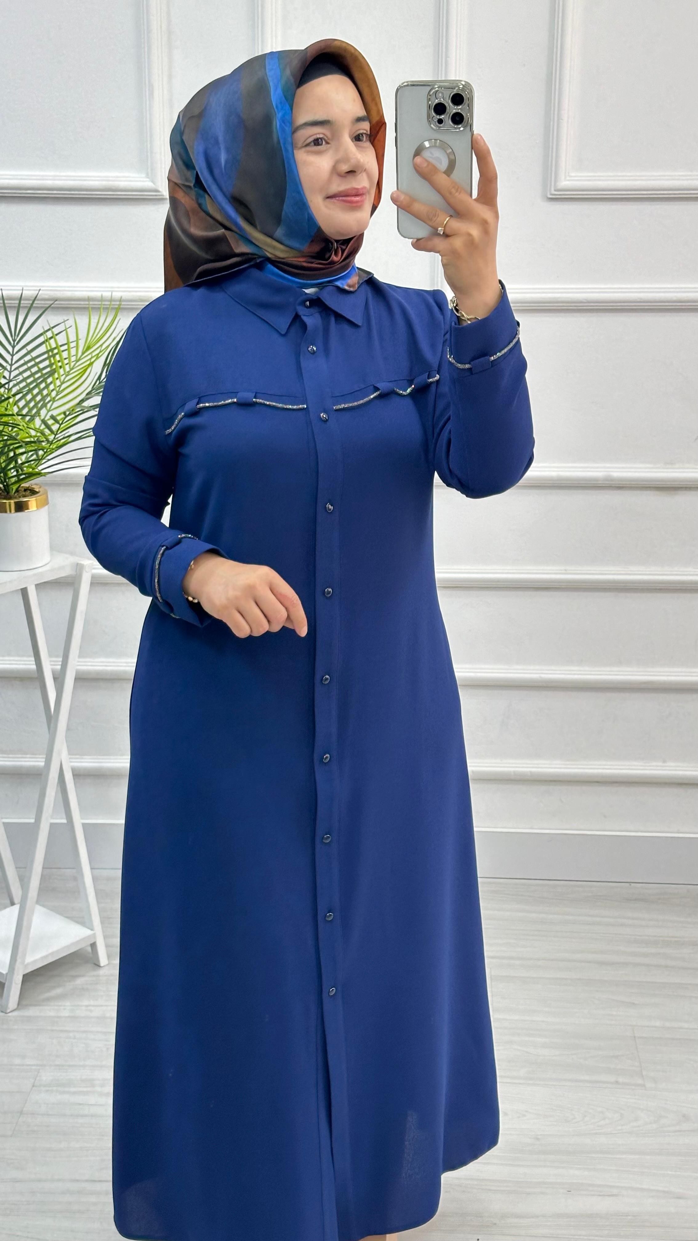 Kolları Ve Önü Taş Detaylı Tunik 4712 - Saks Mavisi