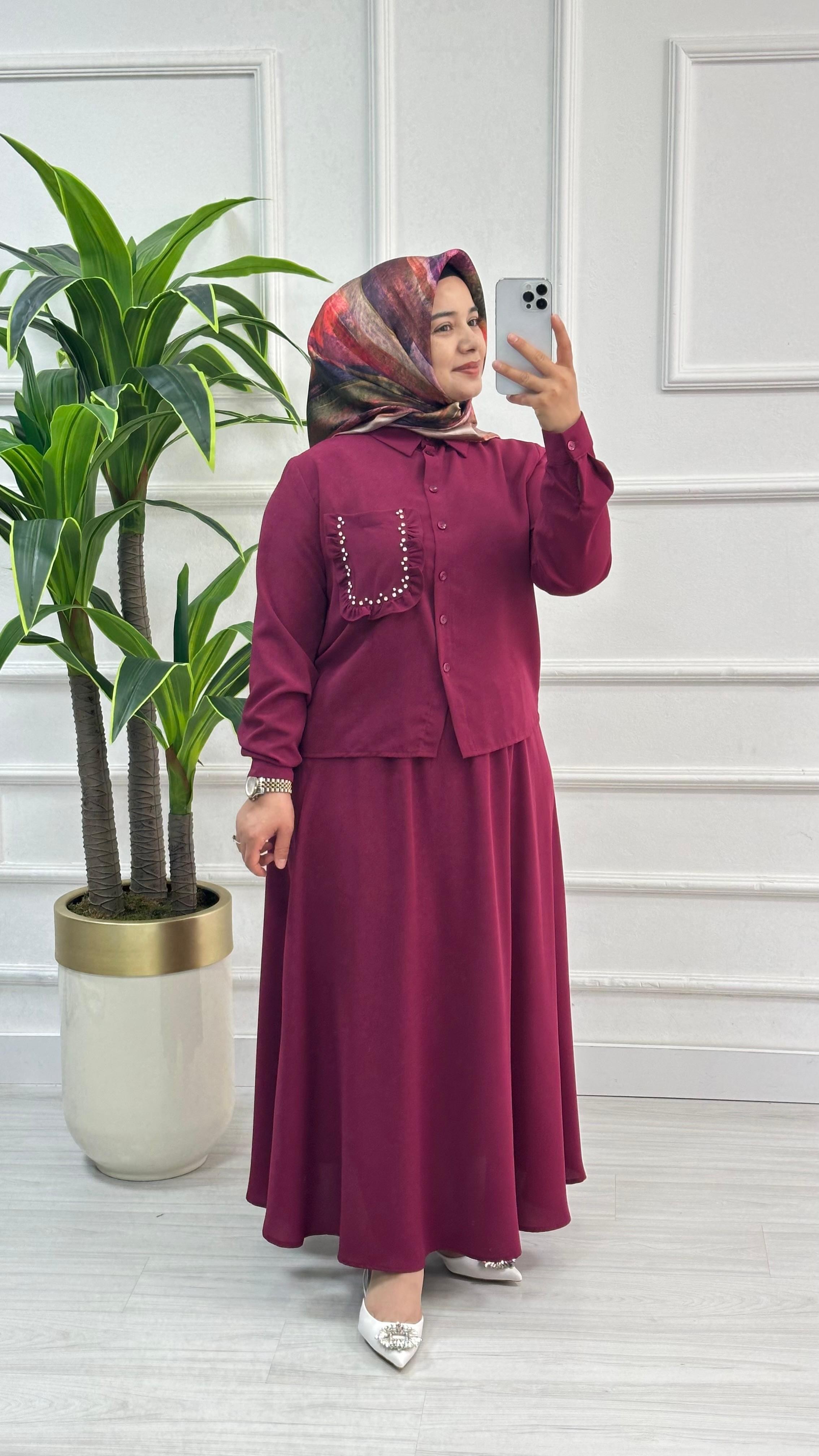 Cebi Fırfırlı Etekli İkili Takım 1764 - Bordo