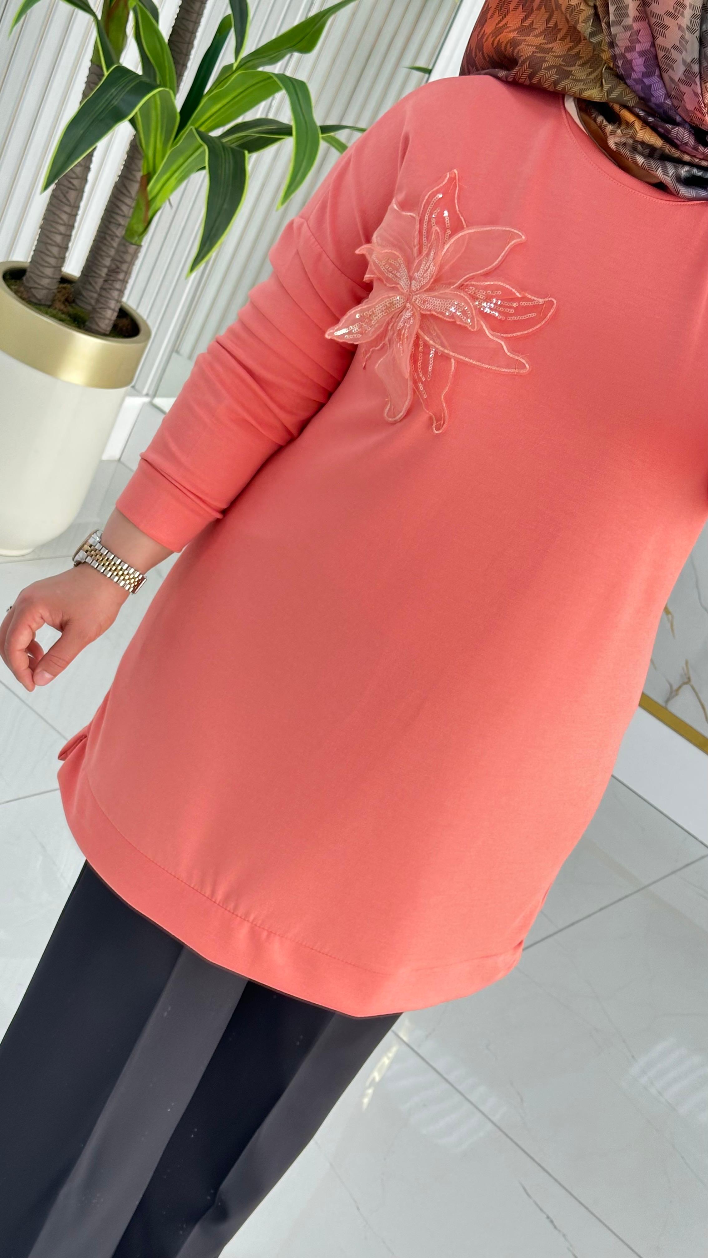 Kado Çiçek Desenli Tunik 7346 - Kavun