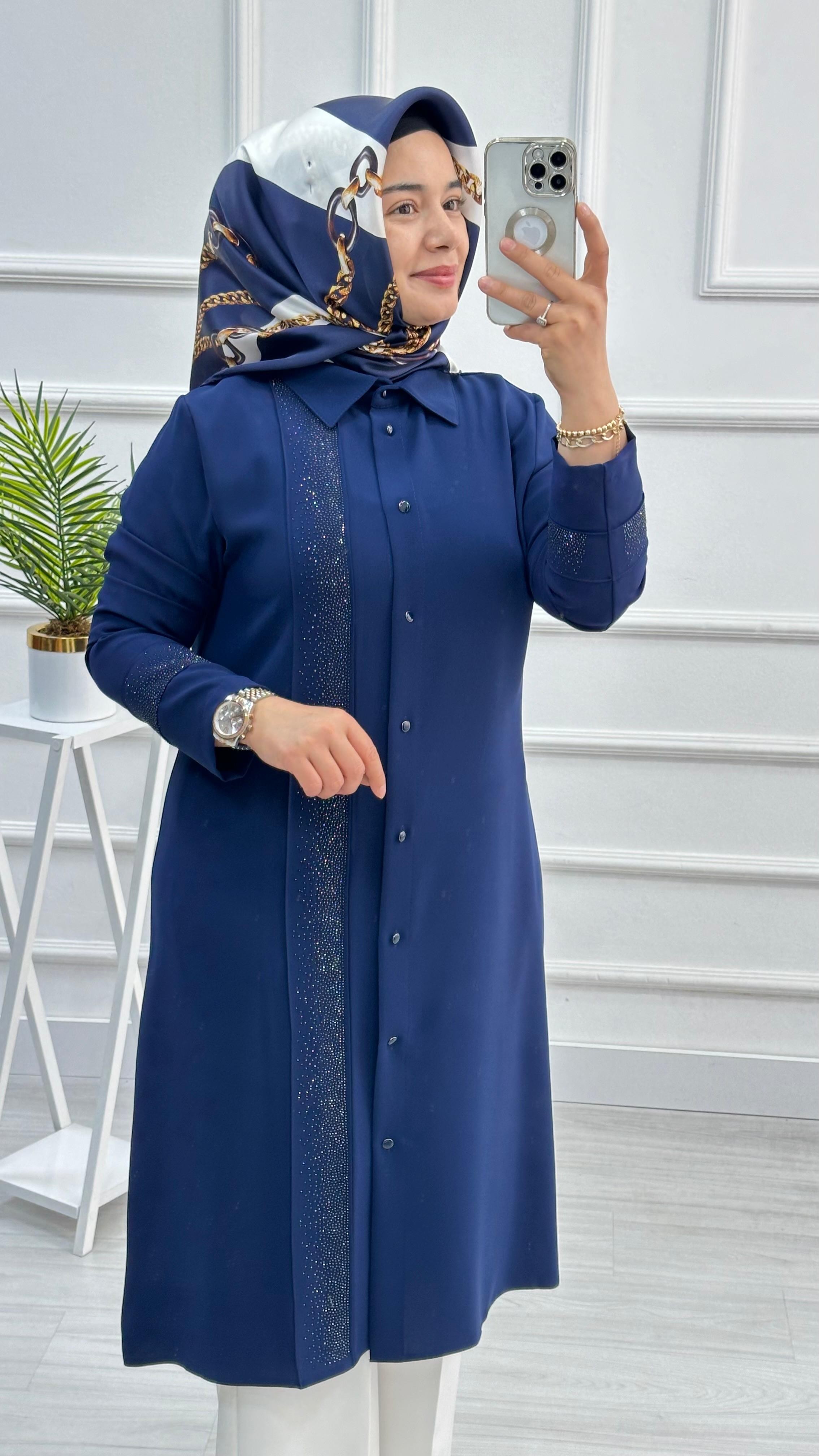 Qetenn Polo Krep Çımalı Taş Detaylı Tunik 2805