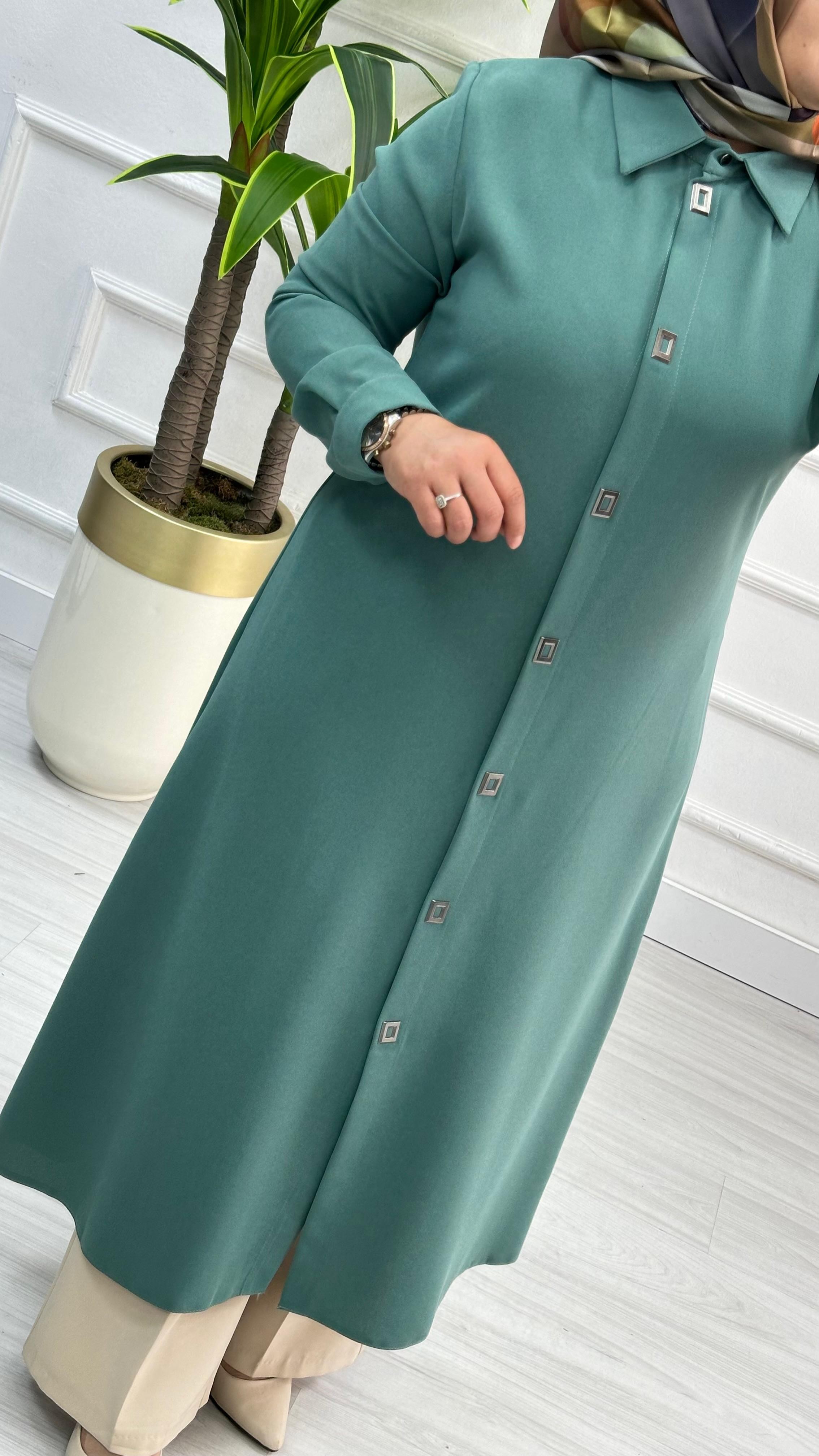 Çınar Özkan Çıt Çıtlı Uzun Tesettür Tunik Giyçık 2132 - Mint Yeşili
