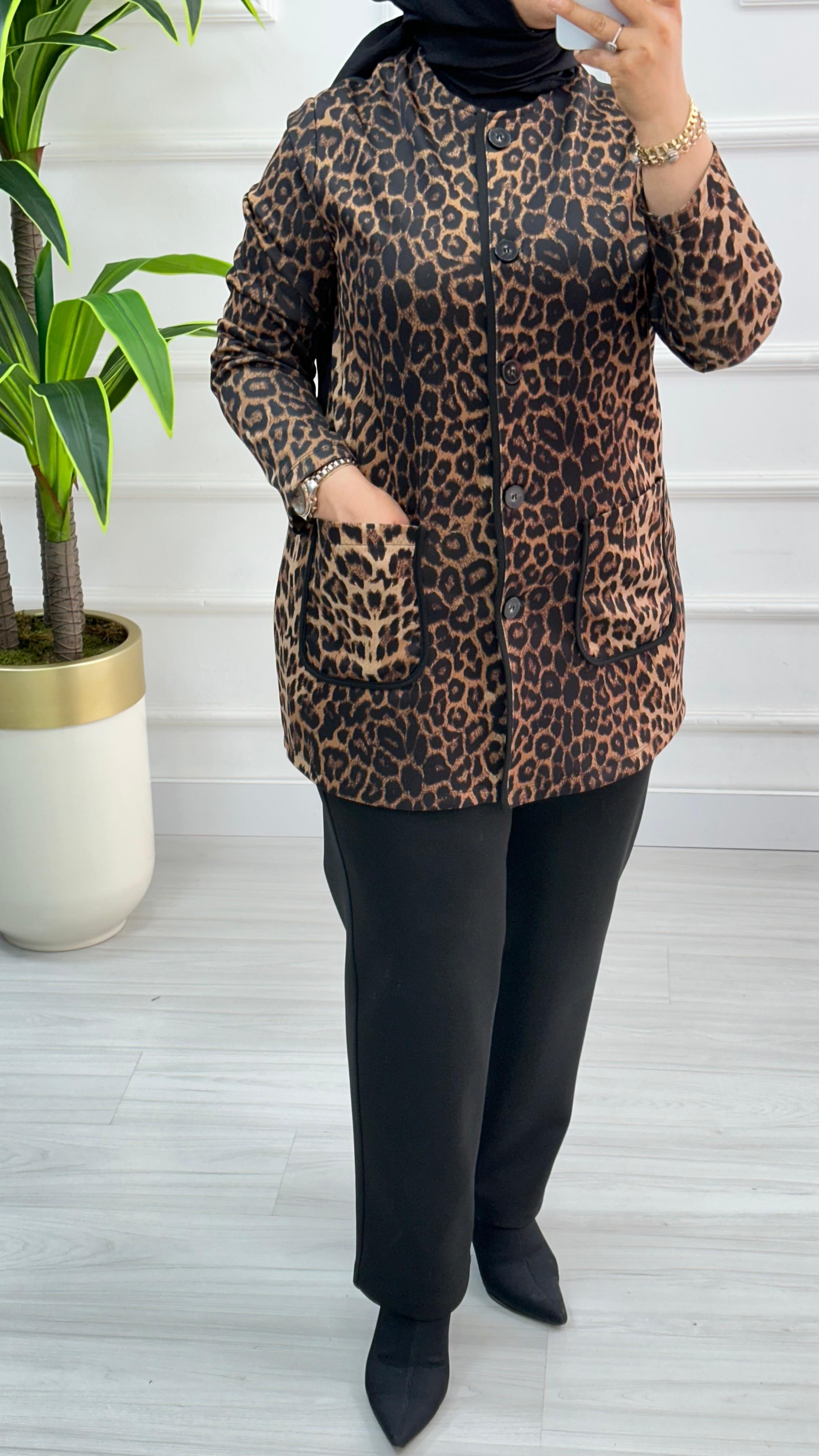 Leopar Desenli Pantolonlu Takım Kado 9635