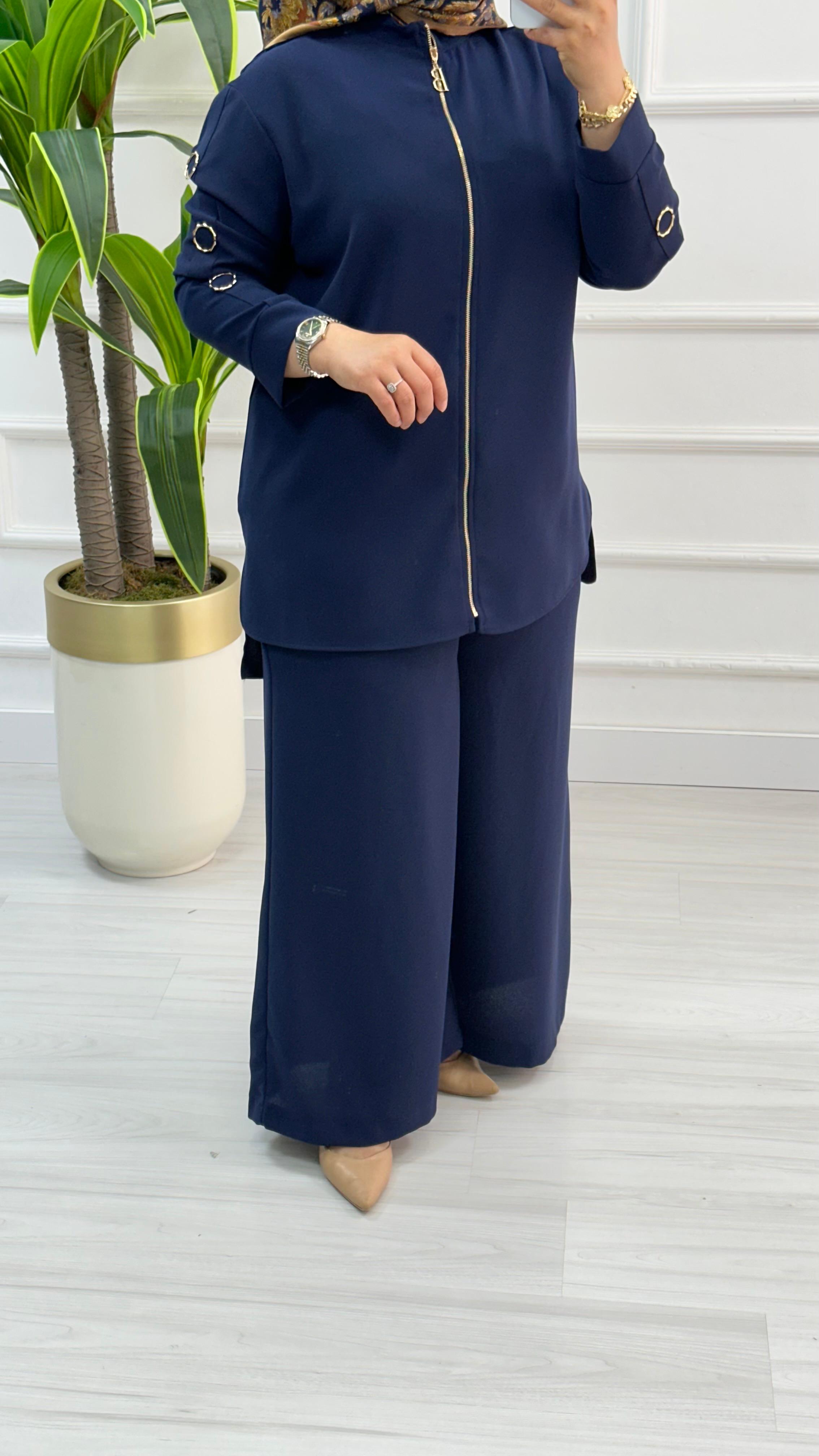 Belli (Armine) Ceket ve Pantolonlu Krep Takım 6001 - Lacivert