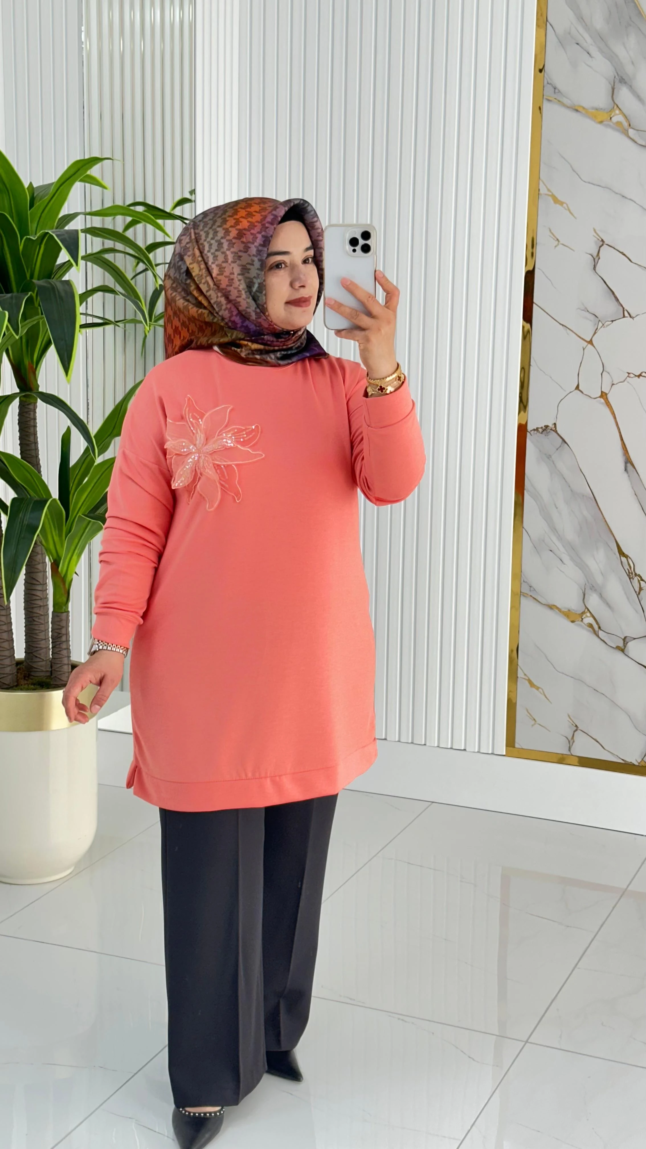 Kado Çiçek Desenli Tunik 7346 - Kavun