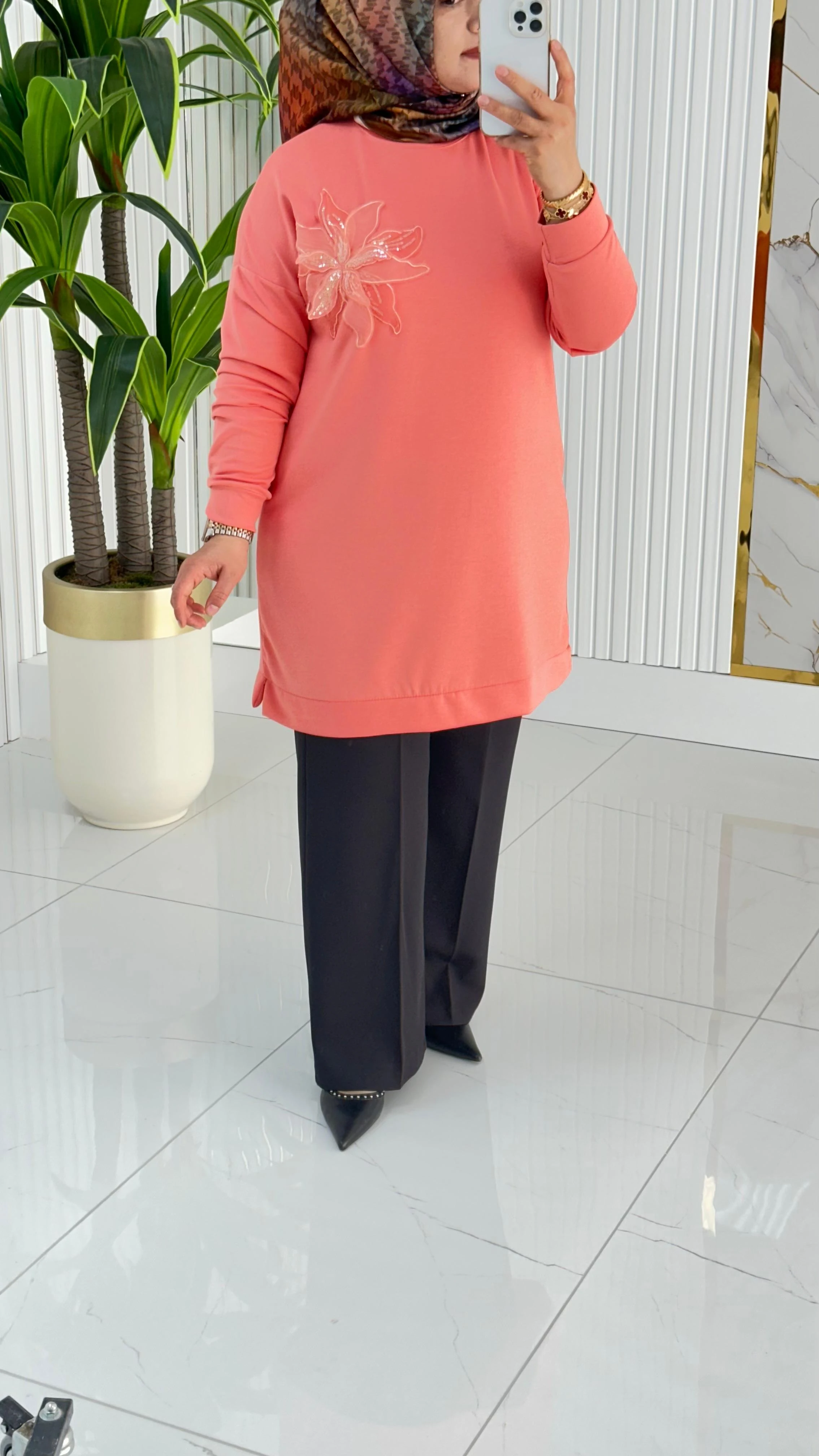 Kado Çiçek Desenli Tunik 7346 - Kavun