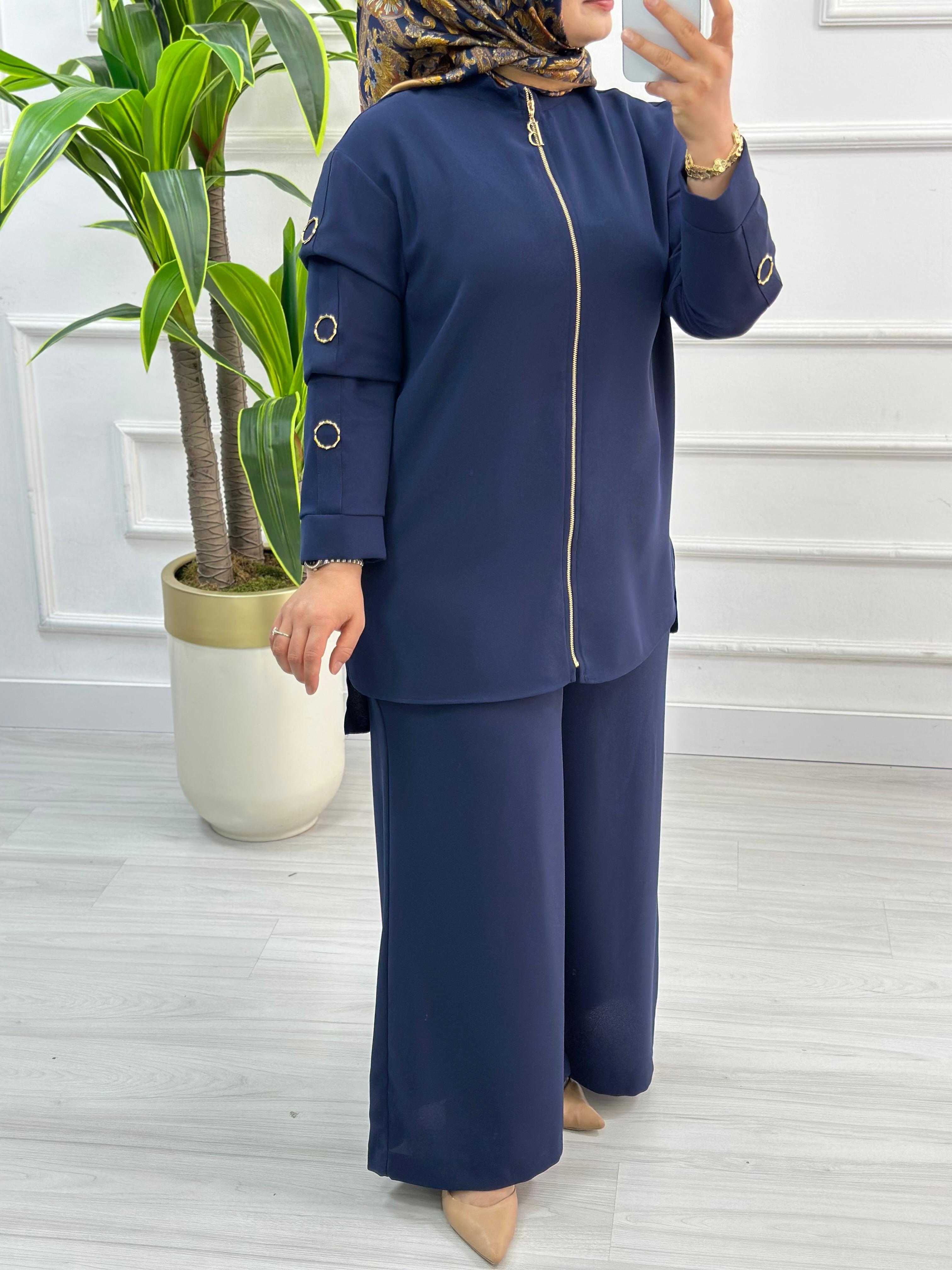 Belli (Armine) Ceket ve Pantolonlu Krep Takım 6001 - Lacivert